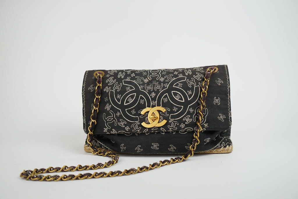 Chanel Bandana Printed Canvas and Rattan Bag, 2000's