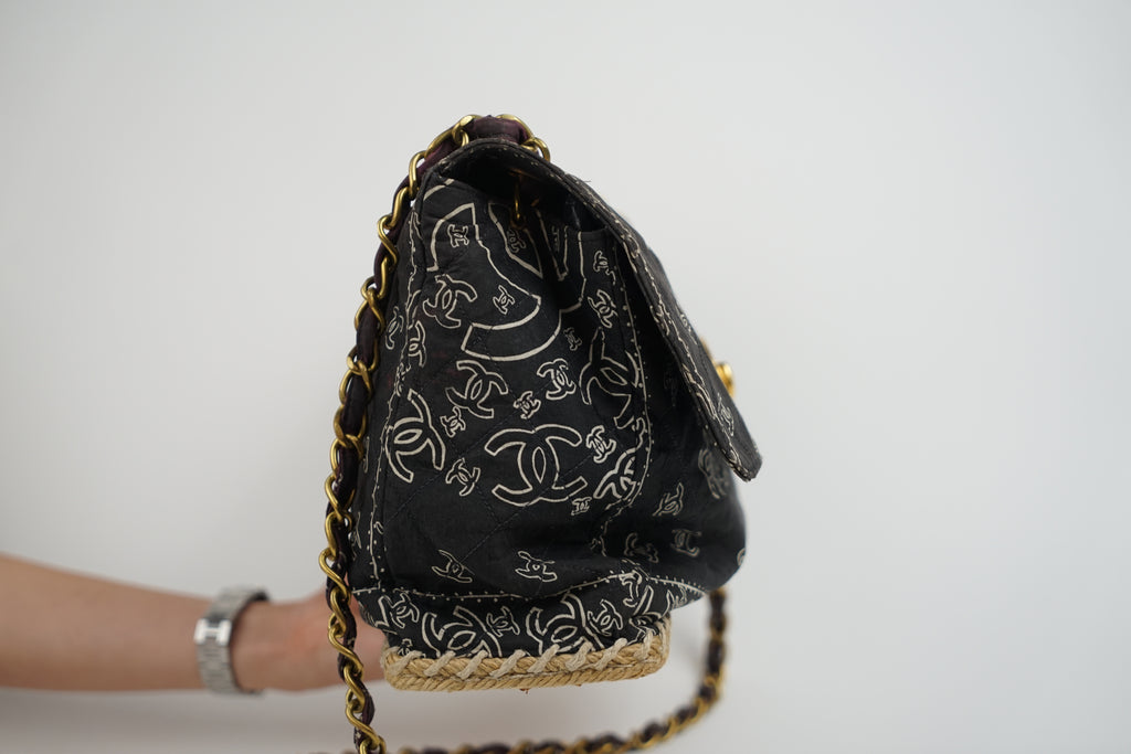 Chanel Bandana Printed Canvas and Rattan Bag, 2000's