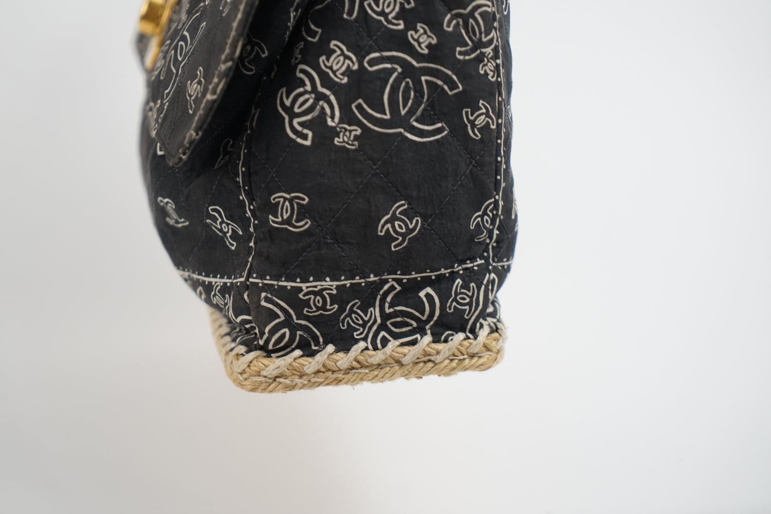 Chanel Bandana Printed Canvas and Rattan Bag