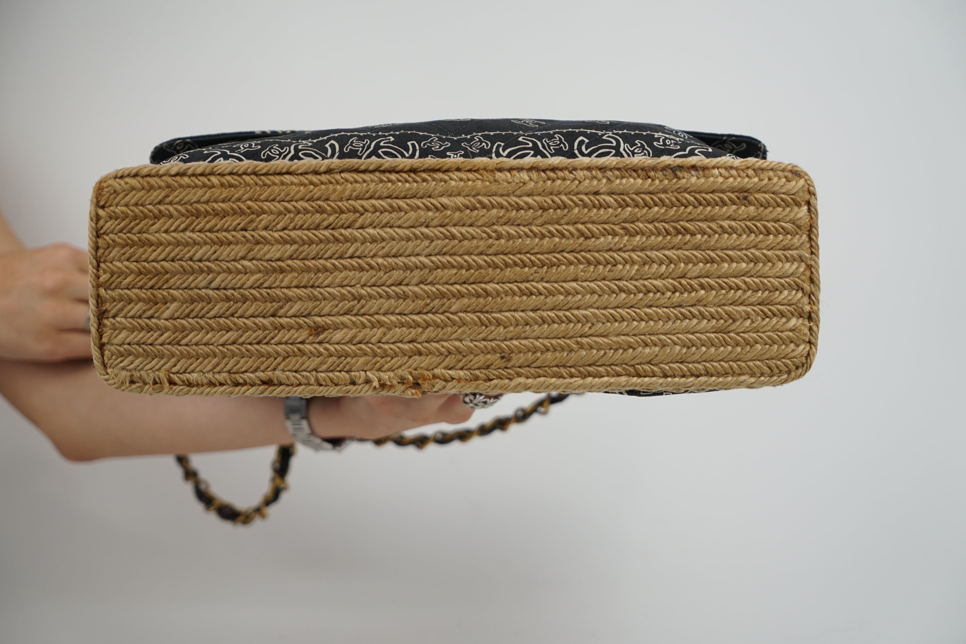 Chanel Bandana Printed Canvas and Rattan Bag, 2000's