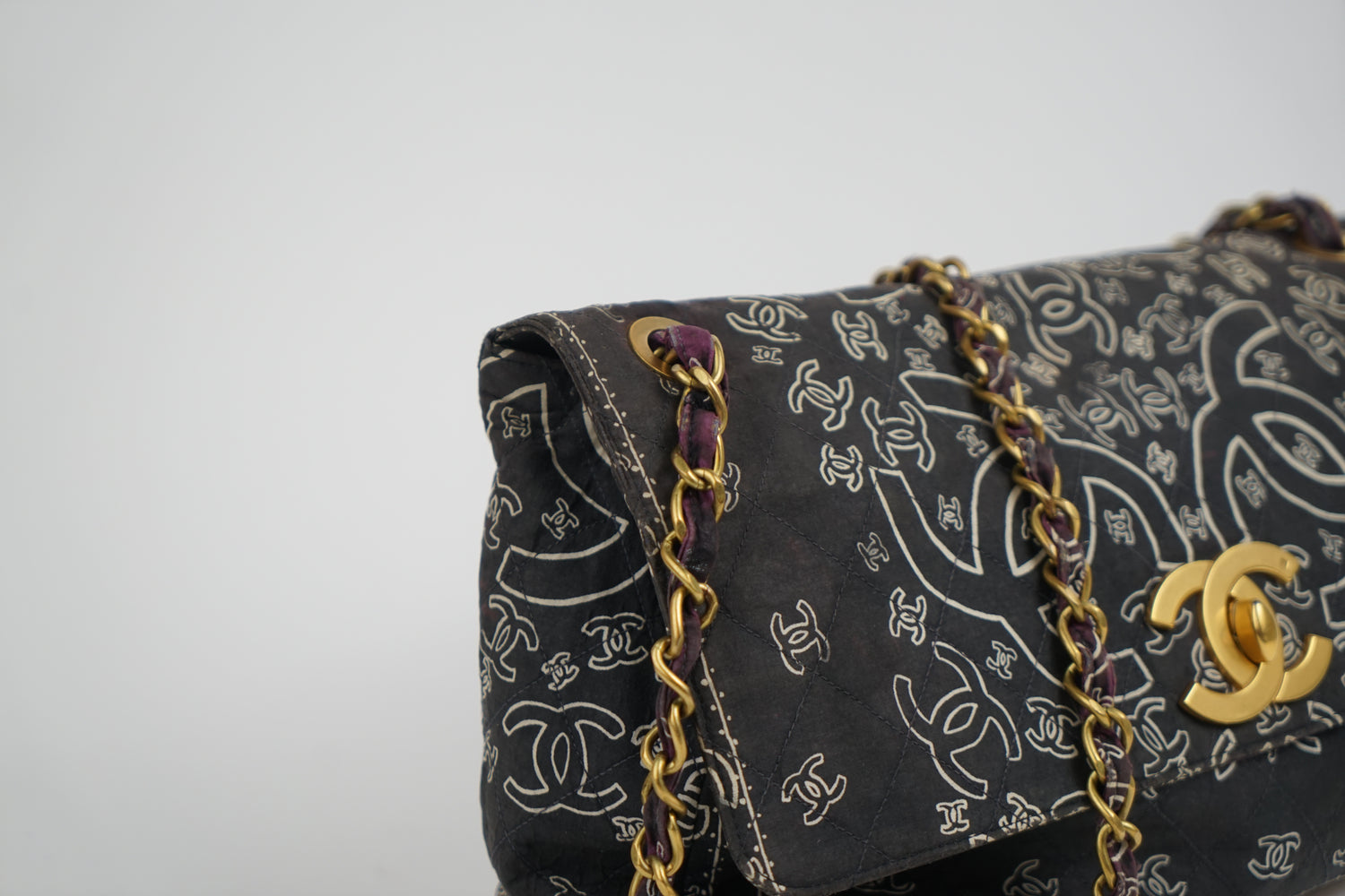 Chanel Bandana Printed Canvas and Rattan Bag