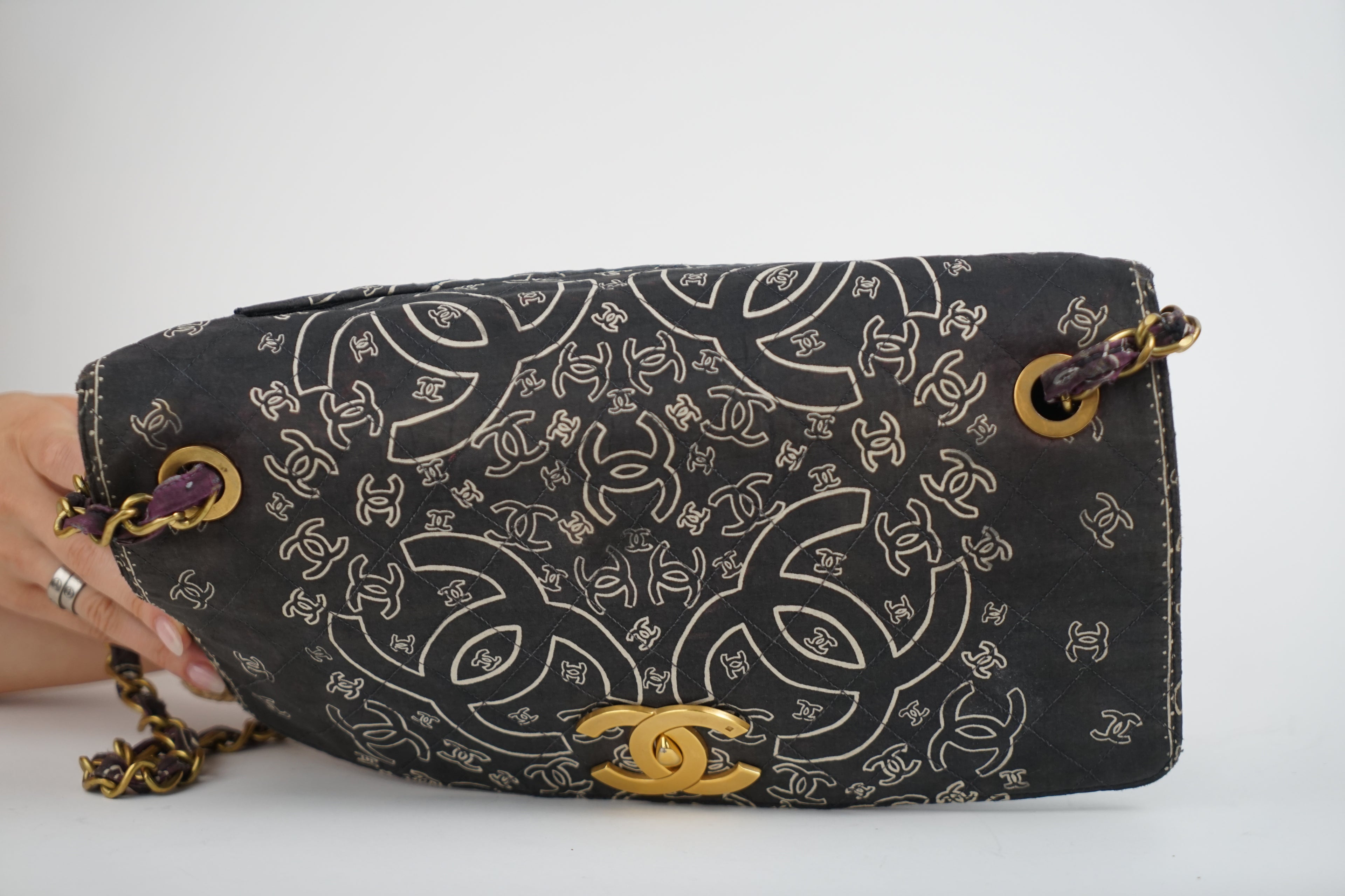 Chanel Bandana Printed Canvas and Rattan Bag, 2000's