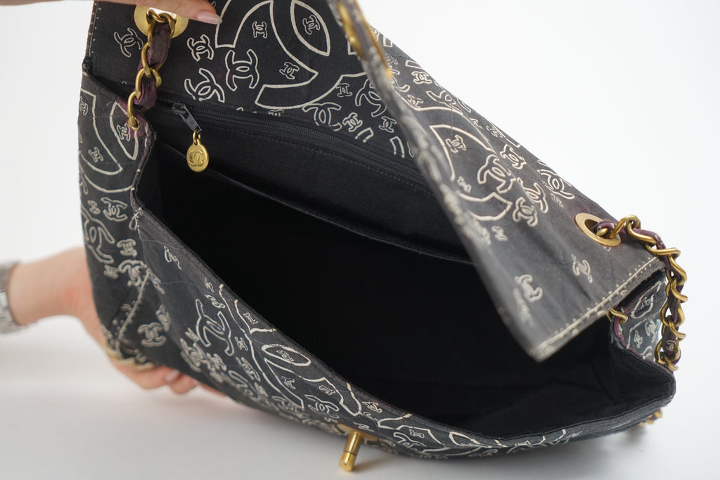 Chanel Bandana Printed Canvas and Rattan Bag, 2000's