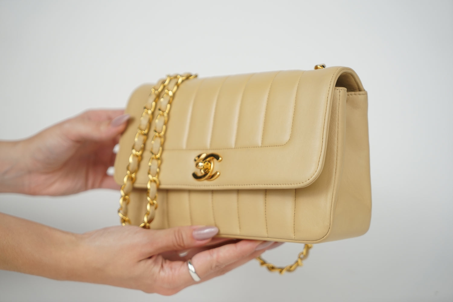 Vintage Chanel Tan Lambskin Mademoiselle Crossbody Bag
