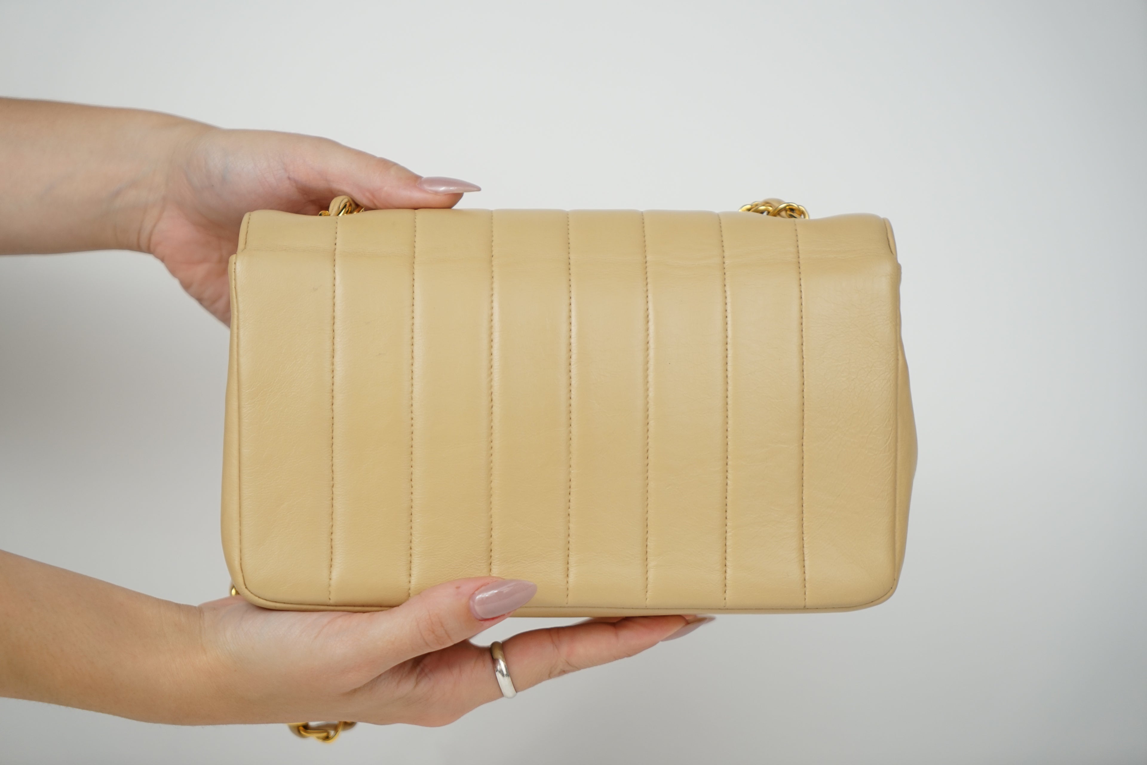 Vintage Chanel Tan Lambskin Mademoiselle Crossbody Bag