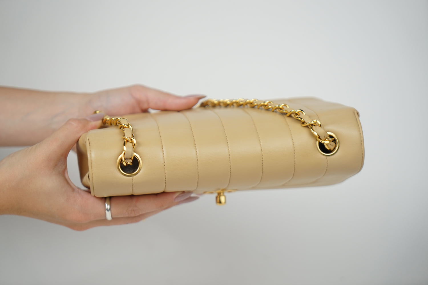 Vintage Chanel Tan Lambskin Mademoiselle Crossbody Bag