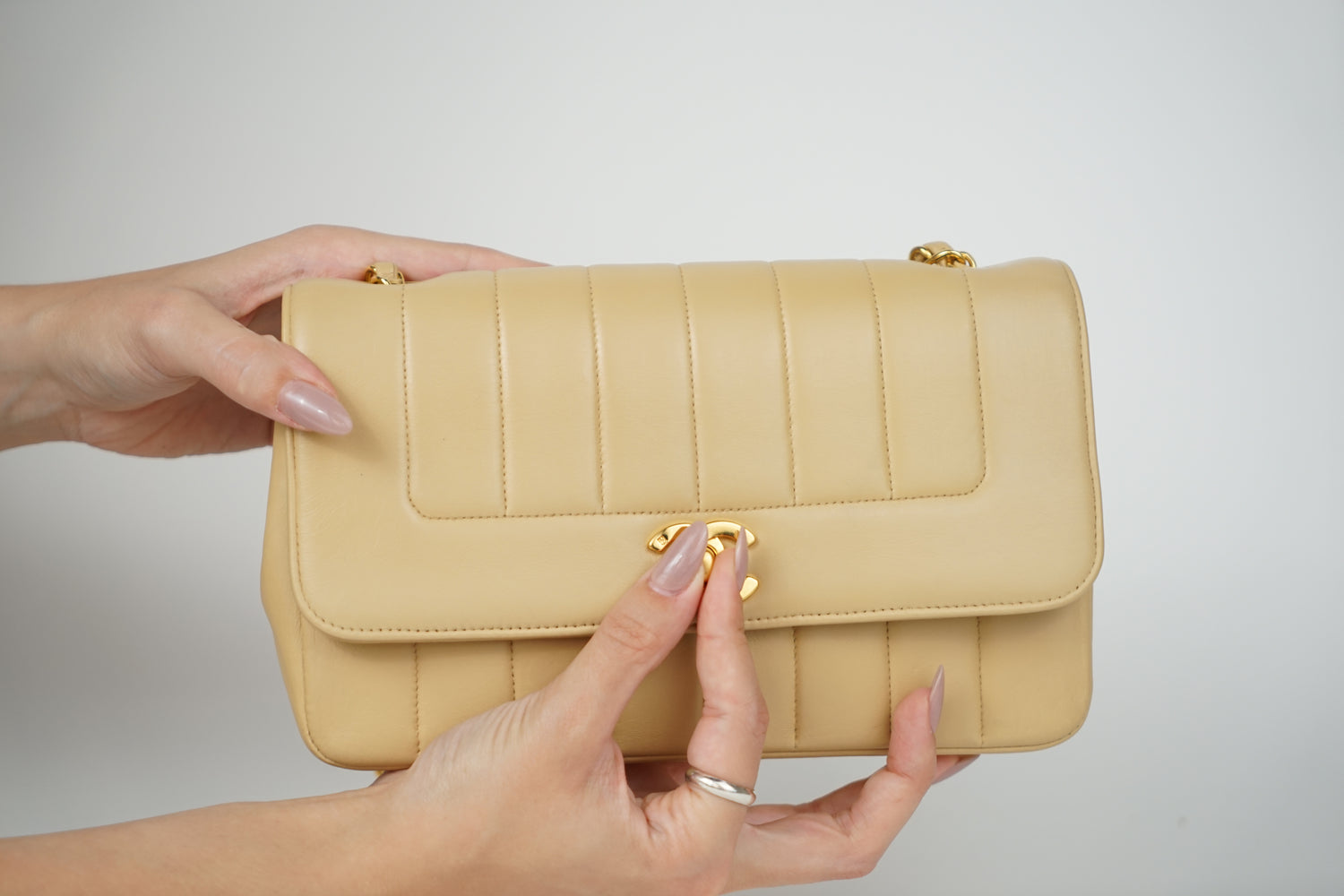 Vintage Chanel Tan Lambskin Mademoiselle Crossbody Bag
