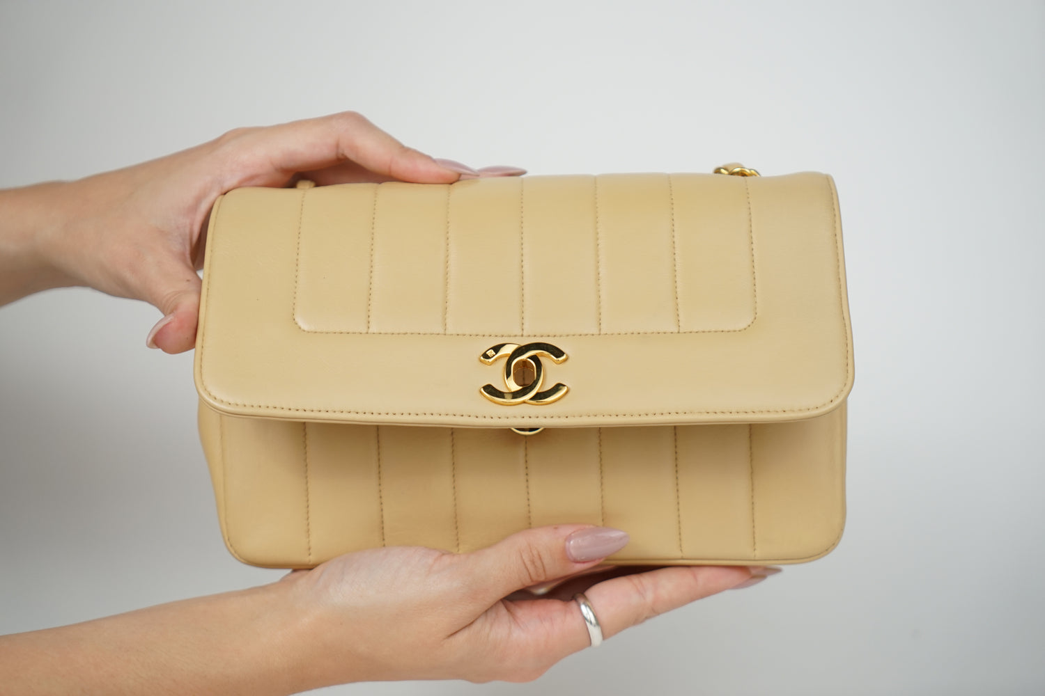 Vintage Chanel Tan Lambskin Mademoiselle Crossbody Bag