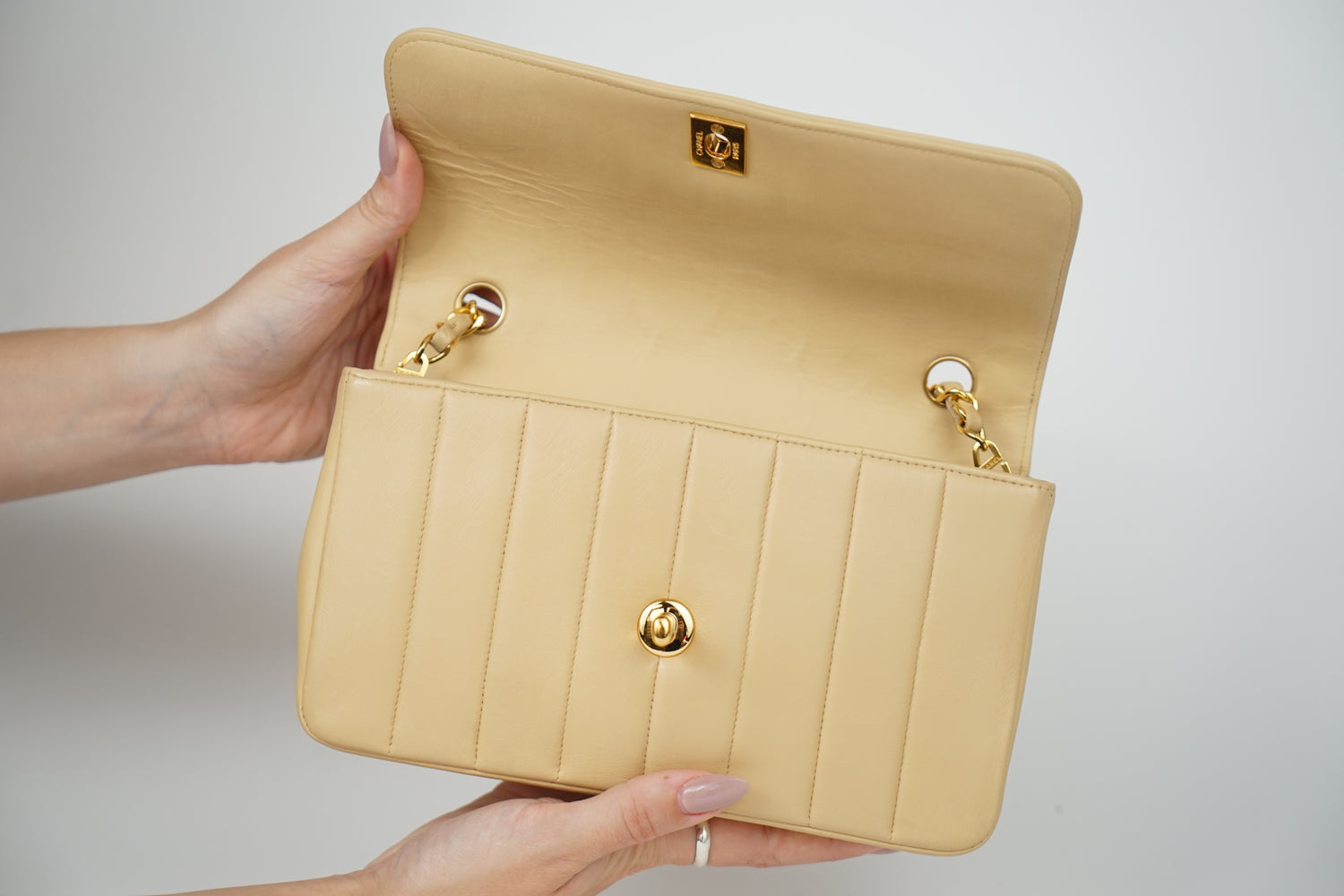 Vintage Chanel Tan Lambskin Mademoiselle Crossbody Bag