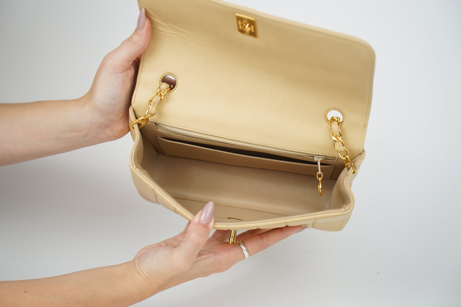 Vintage Chanel Tan Lambskin Mademoiselle Crossbody Bag