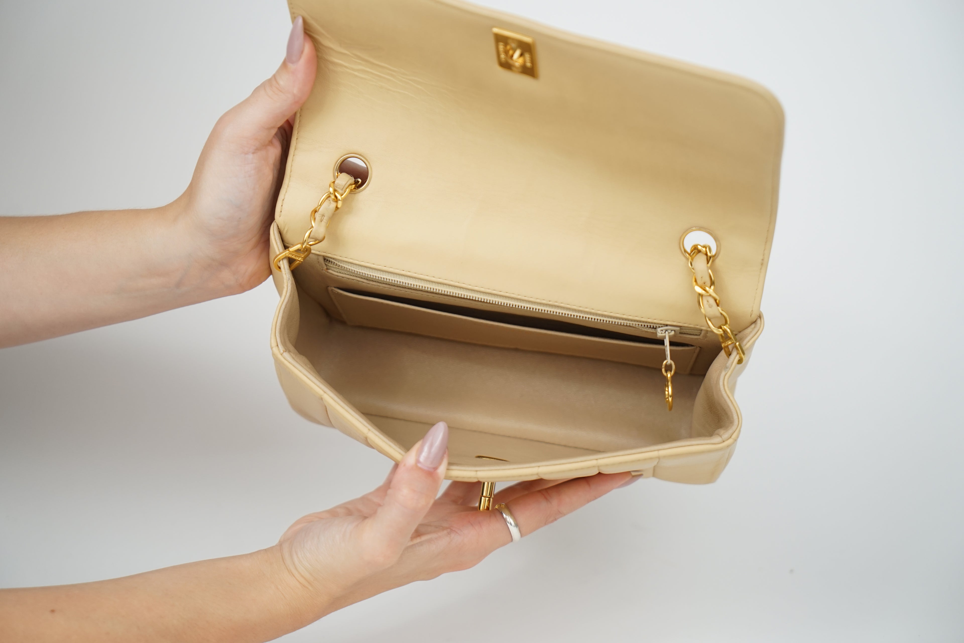 Vintage Chanel Tan Lambskin Mademoiselle Crossbody Bag