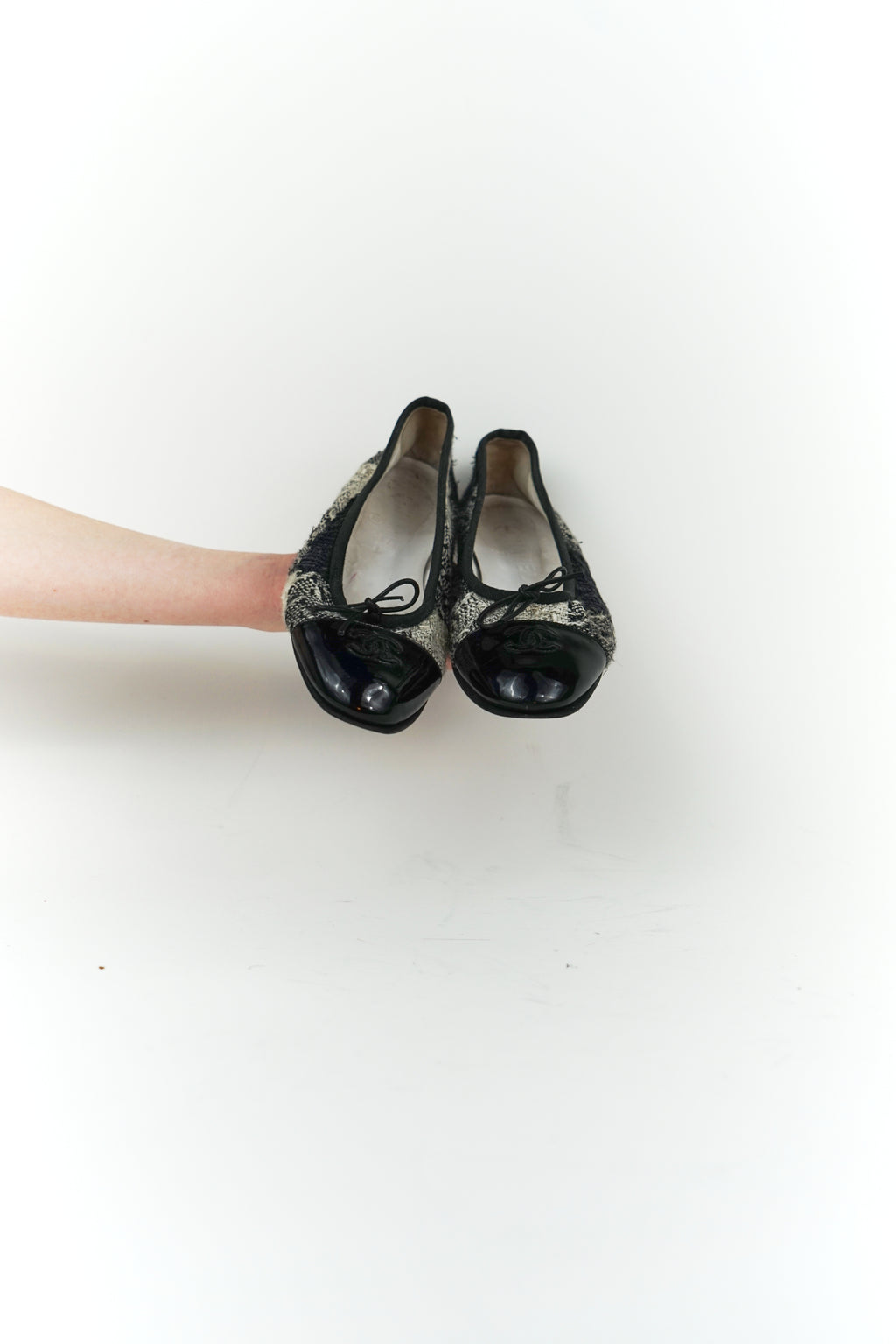 Chanel Black and White Tweed Cap Toe Flats, FR 38