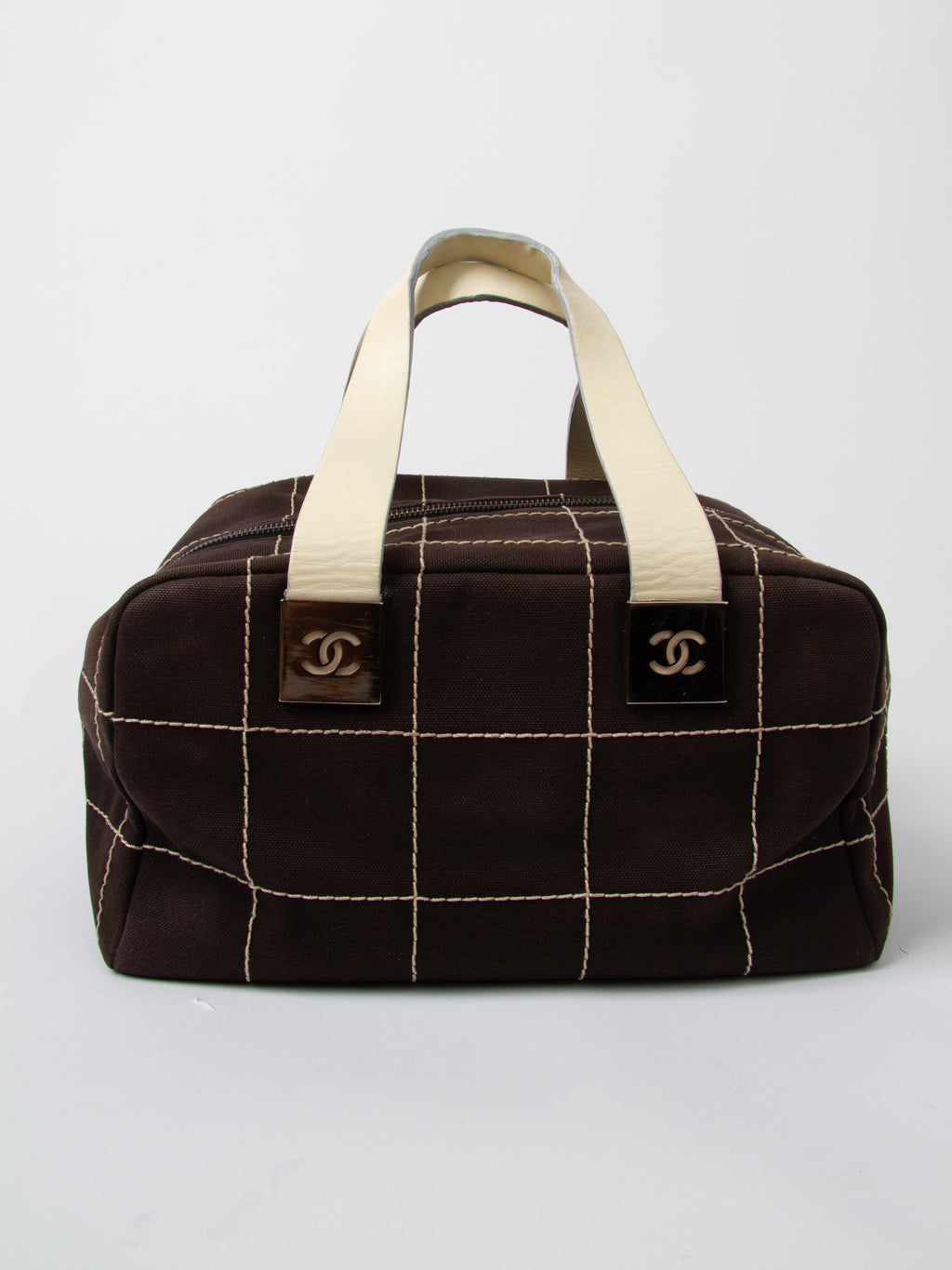 Vintage Chanel Black Square Stitch Boston Bag