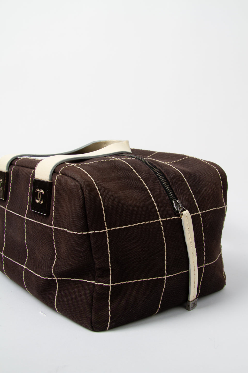 Vintage Chanel Black Square Stitch Boston Bag