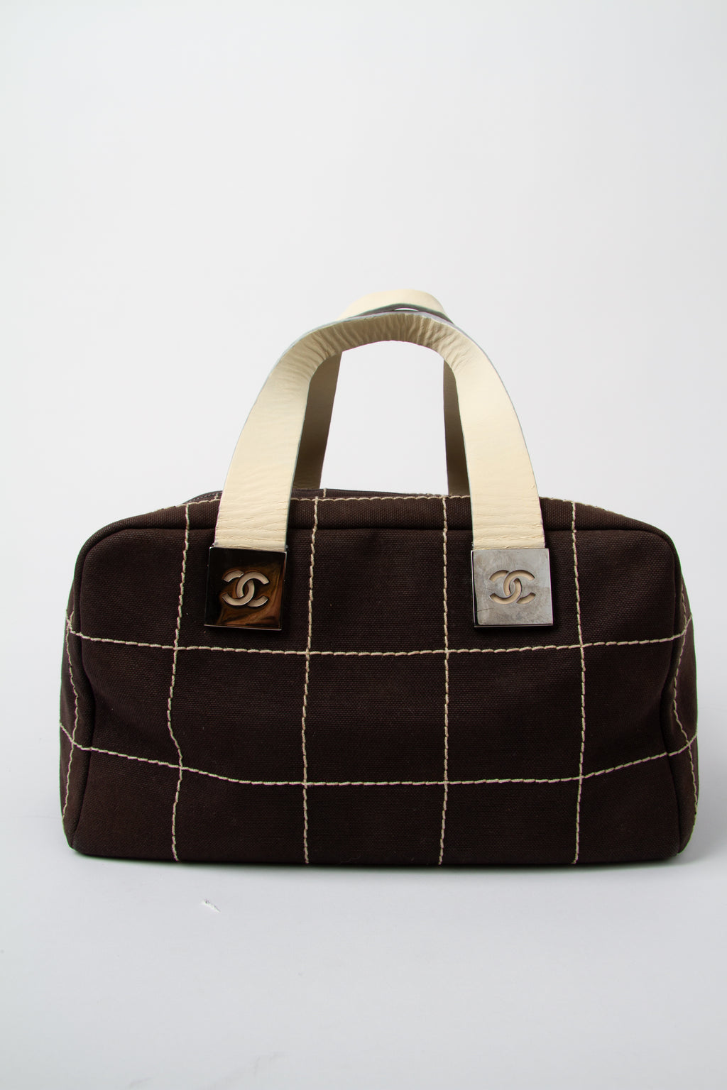 Vintage Chanel Black Square Stitch Boston Bag