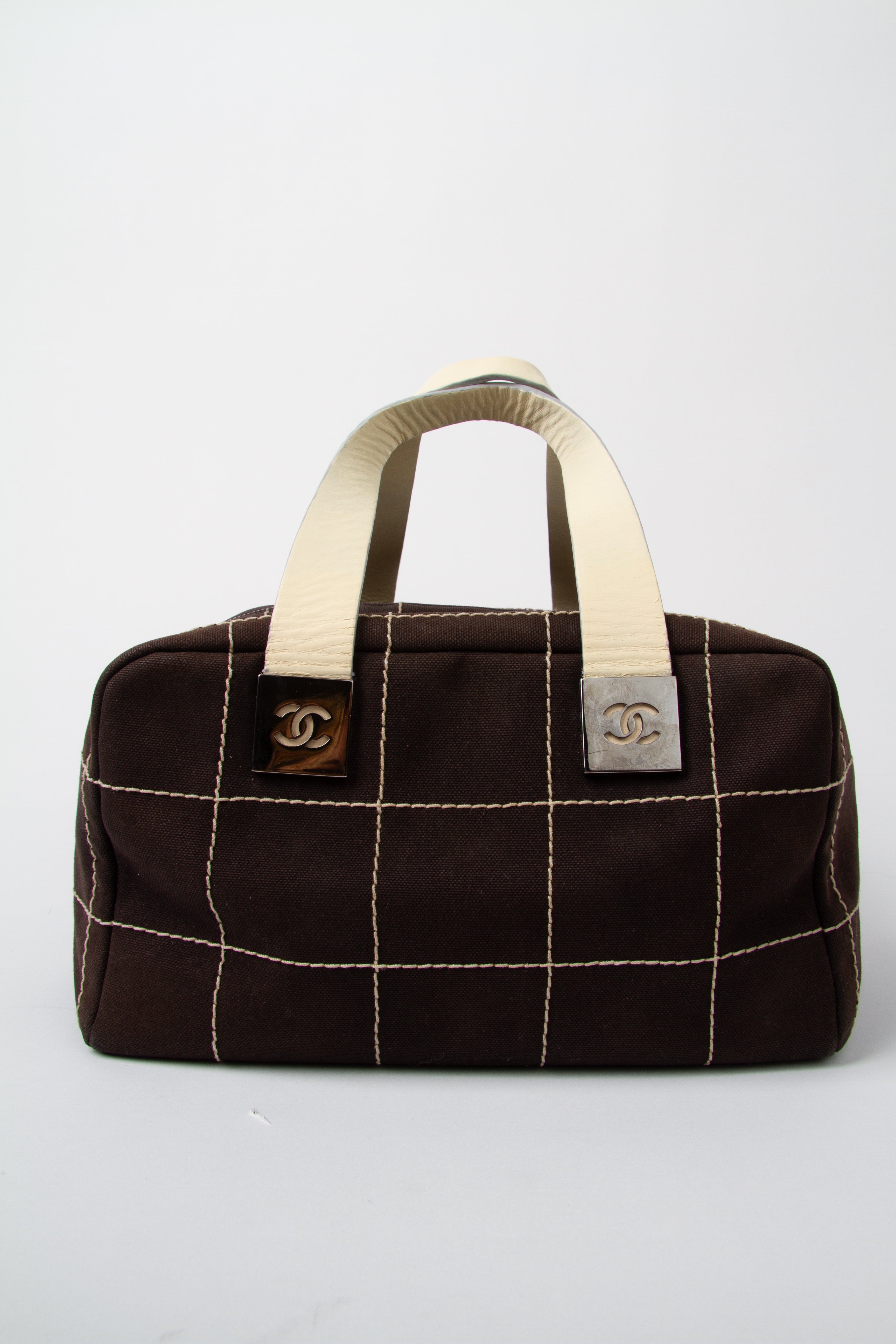 Vintage Chanel Black Square Stitch Boston Bag