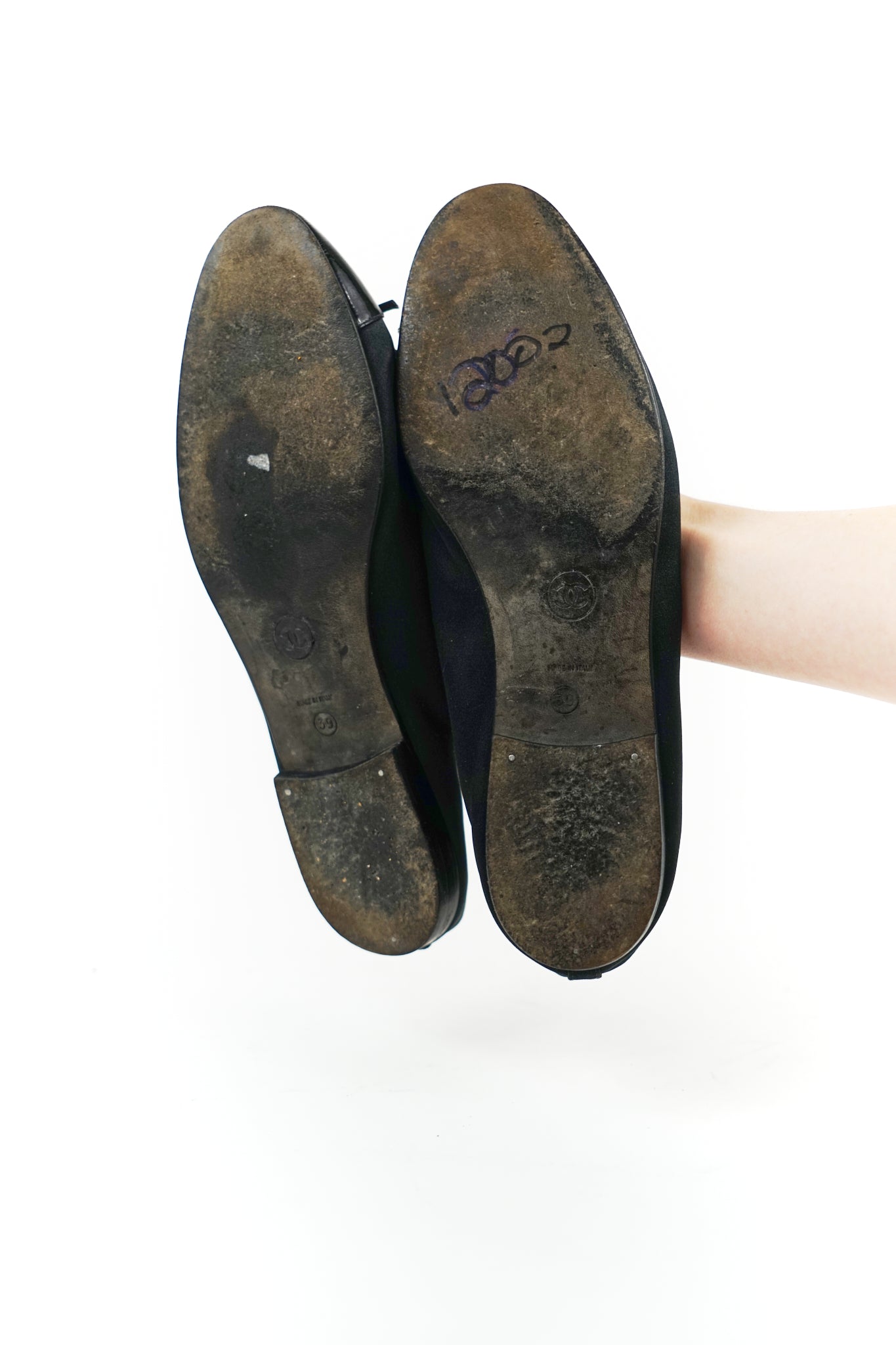 Chanel Black Satin and Patent Cap Toe Flats, FR 39