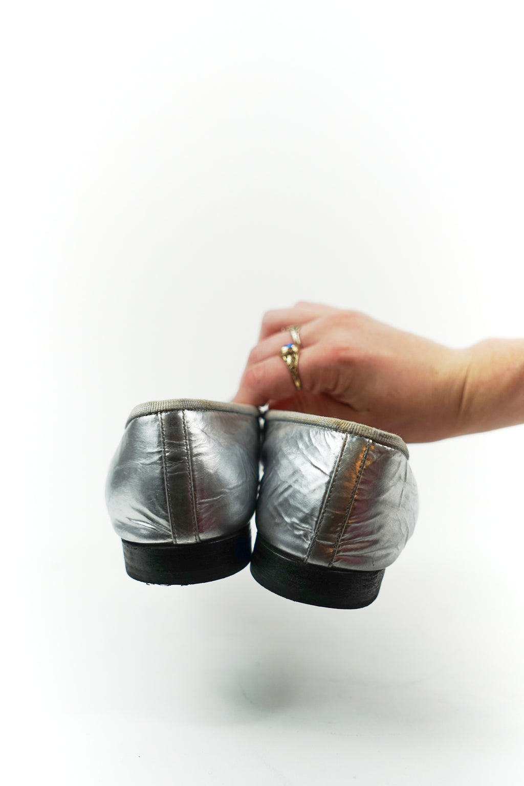 Chanel Silver and Black Leather Cap Toe Flats, FR 39.5