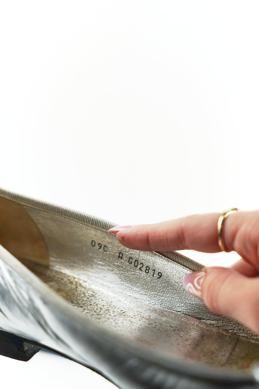 Chanel Silver and Black Leather Cap Toe Flats, FR 39.5