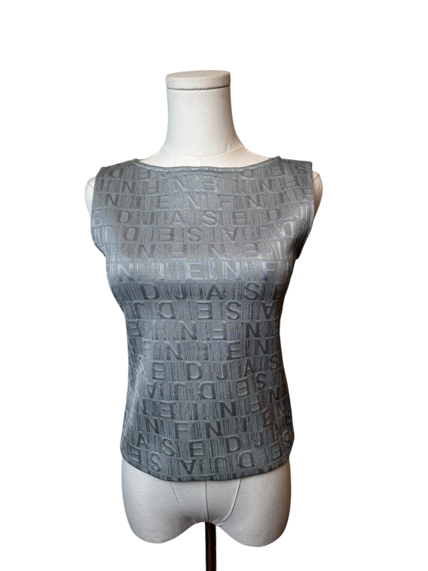 Fendi Grey Embossed Logo Tank Top