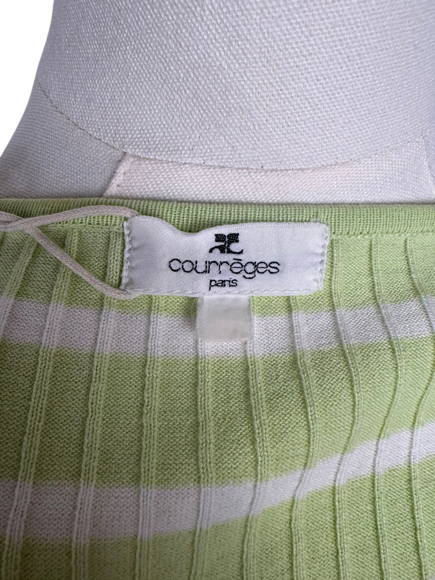 Courreges Green & White Striped Knit Tee