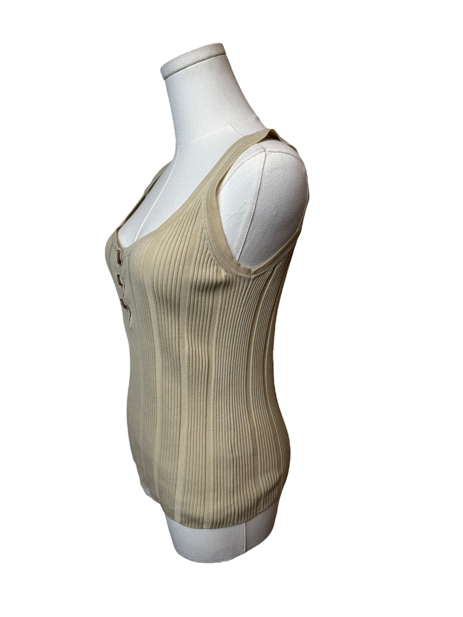 Chanel Cream Knit Button Tank