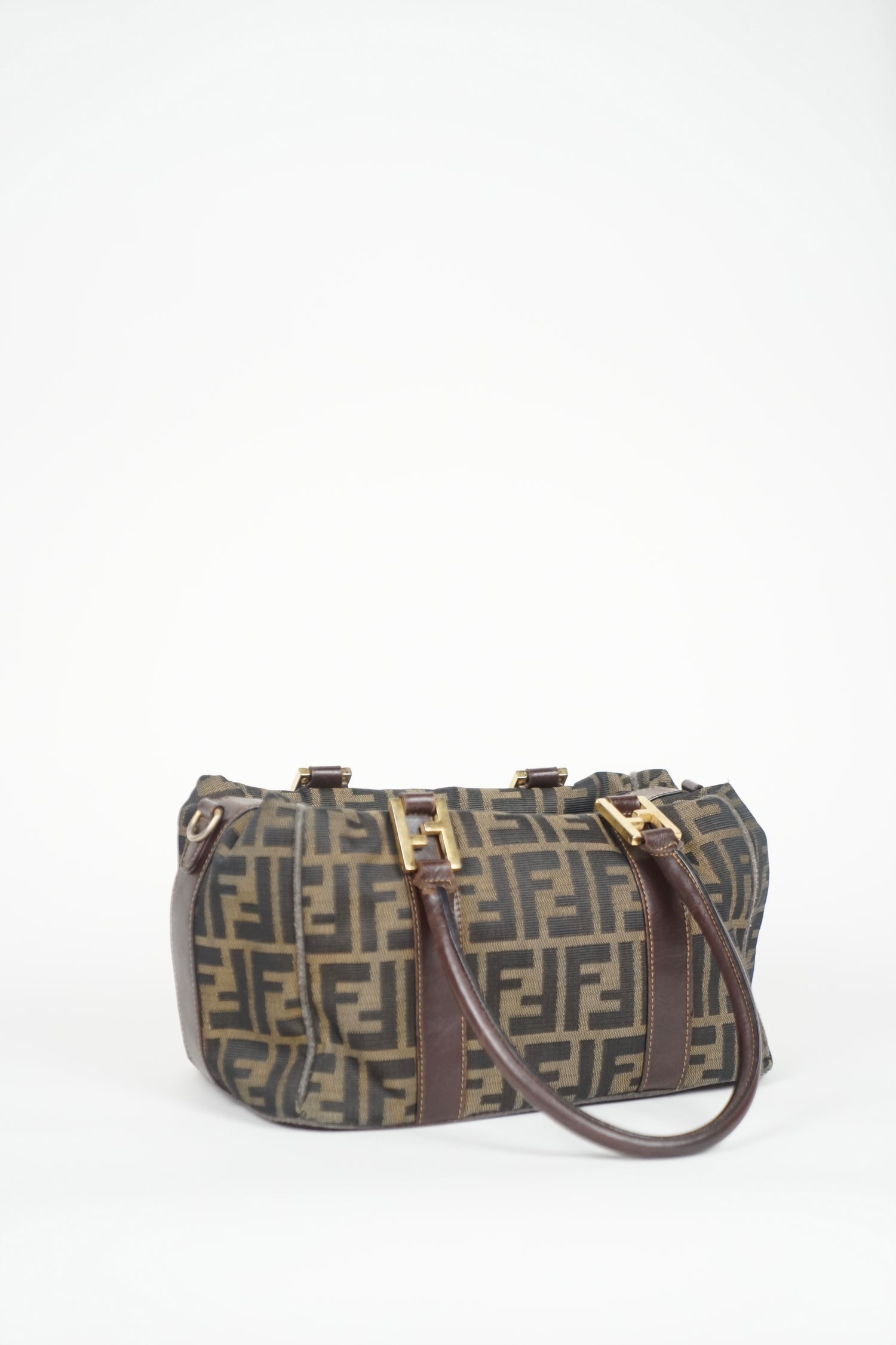 Fendi Brown Zucca Monogram Boston Bag