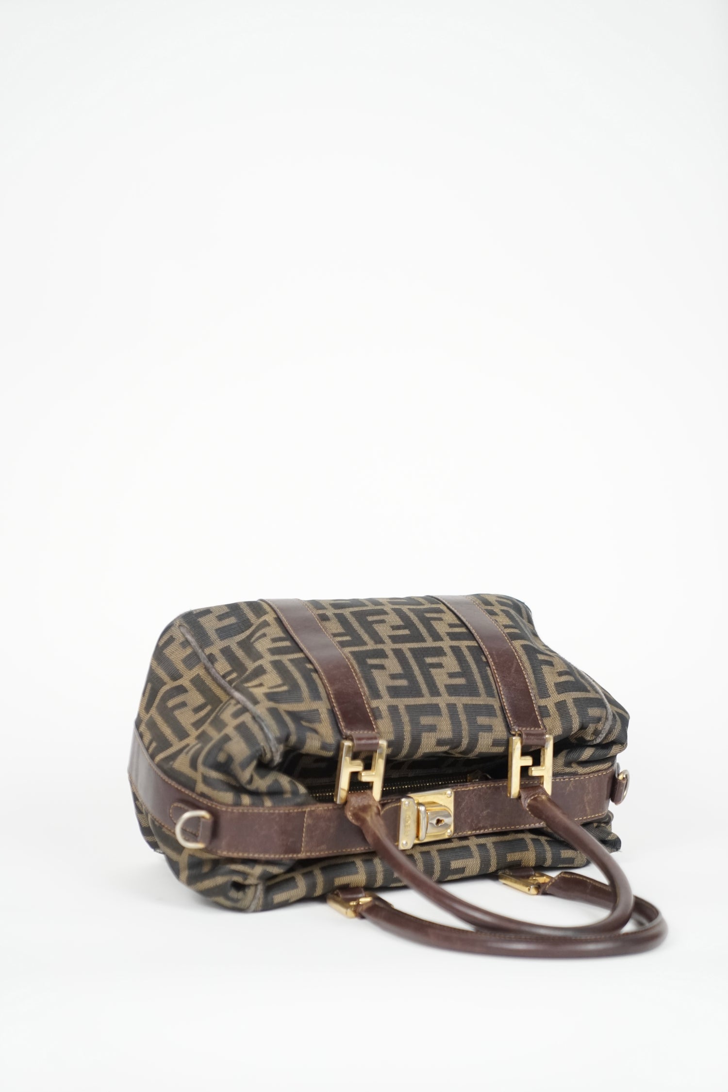 Fendi Brown Zucca Monogram Boston Bag