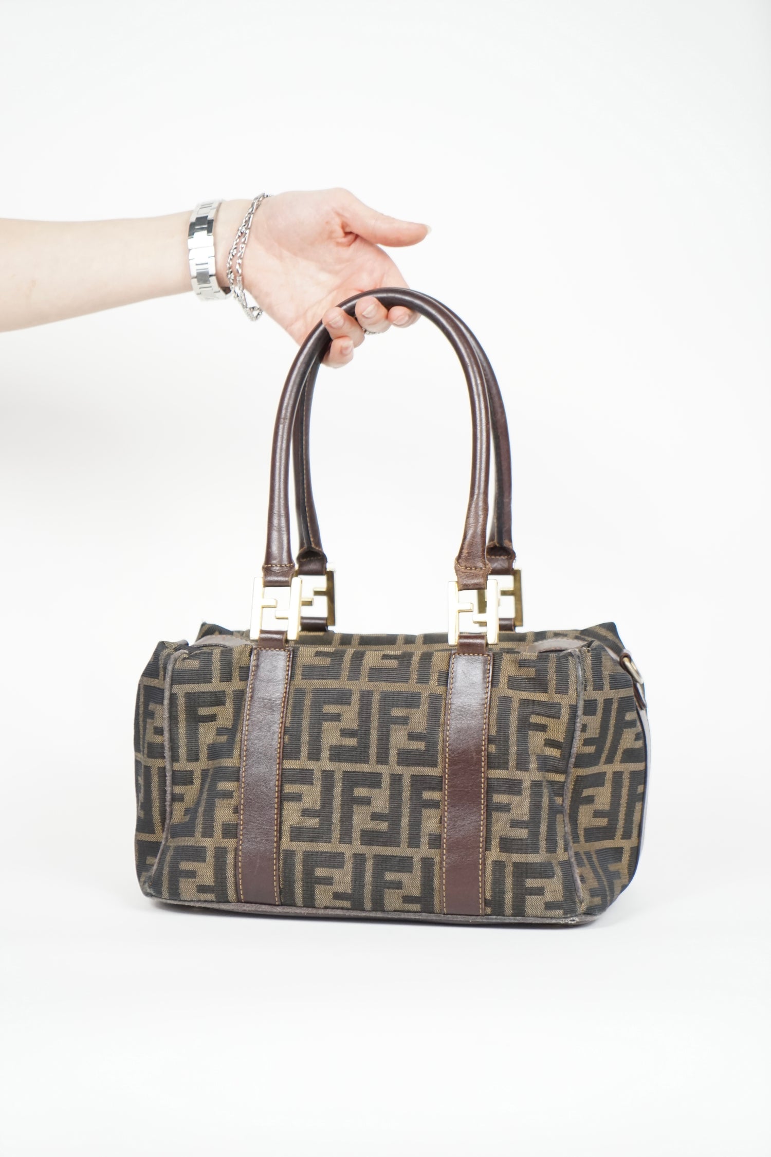 Fendi Brown Zucca Monogram Boston Bag