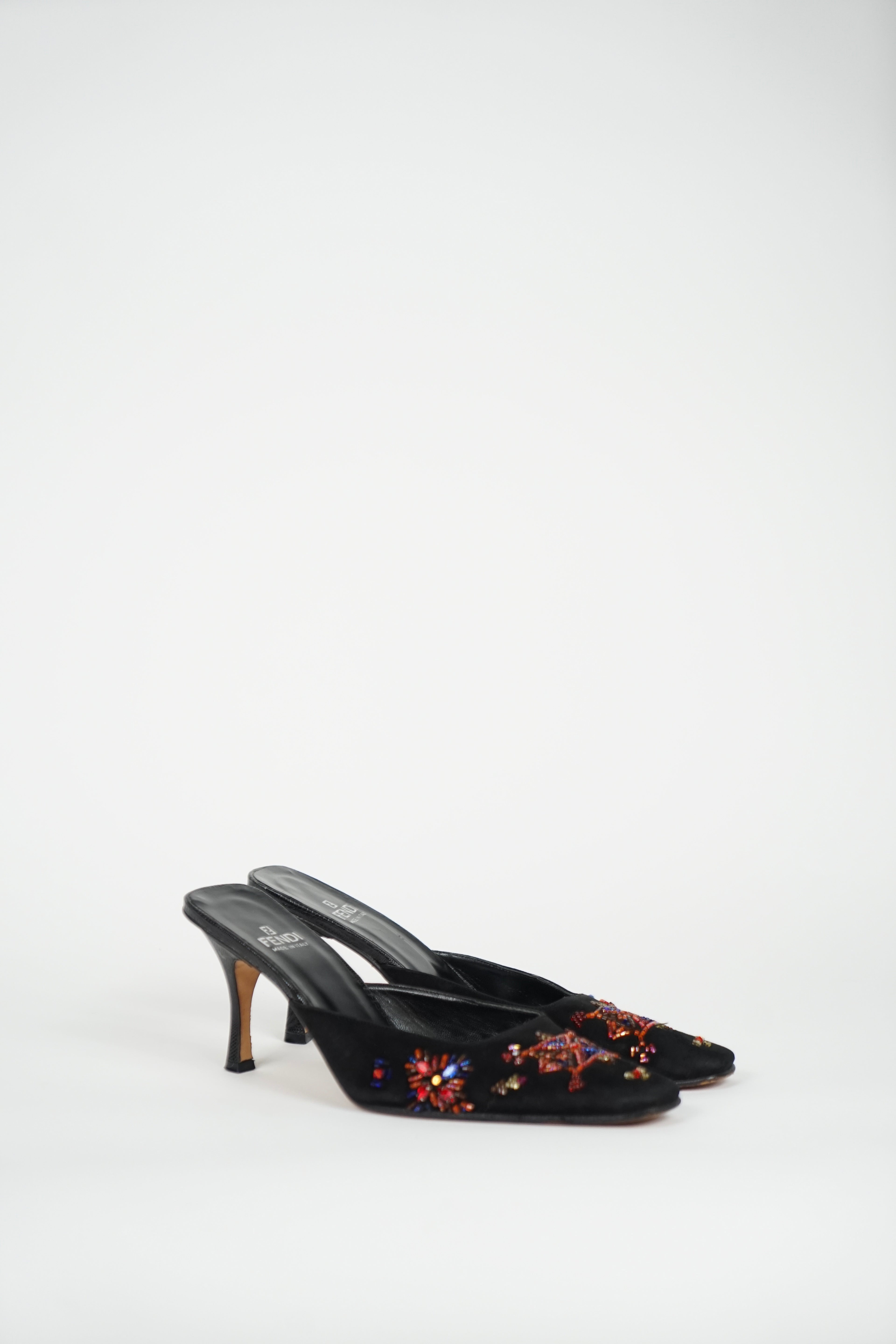 Fendi Black Beaded Mules, 38 IT