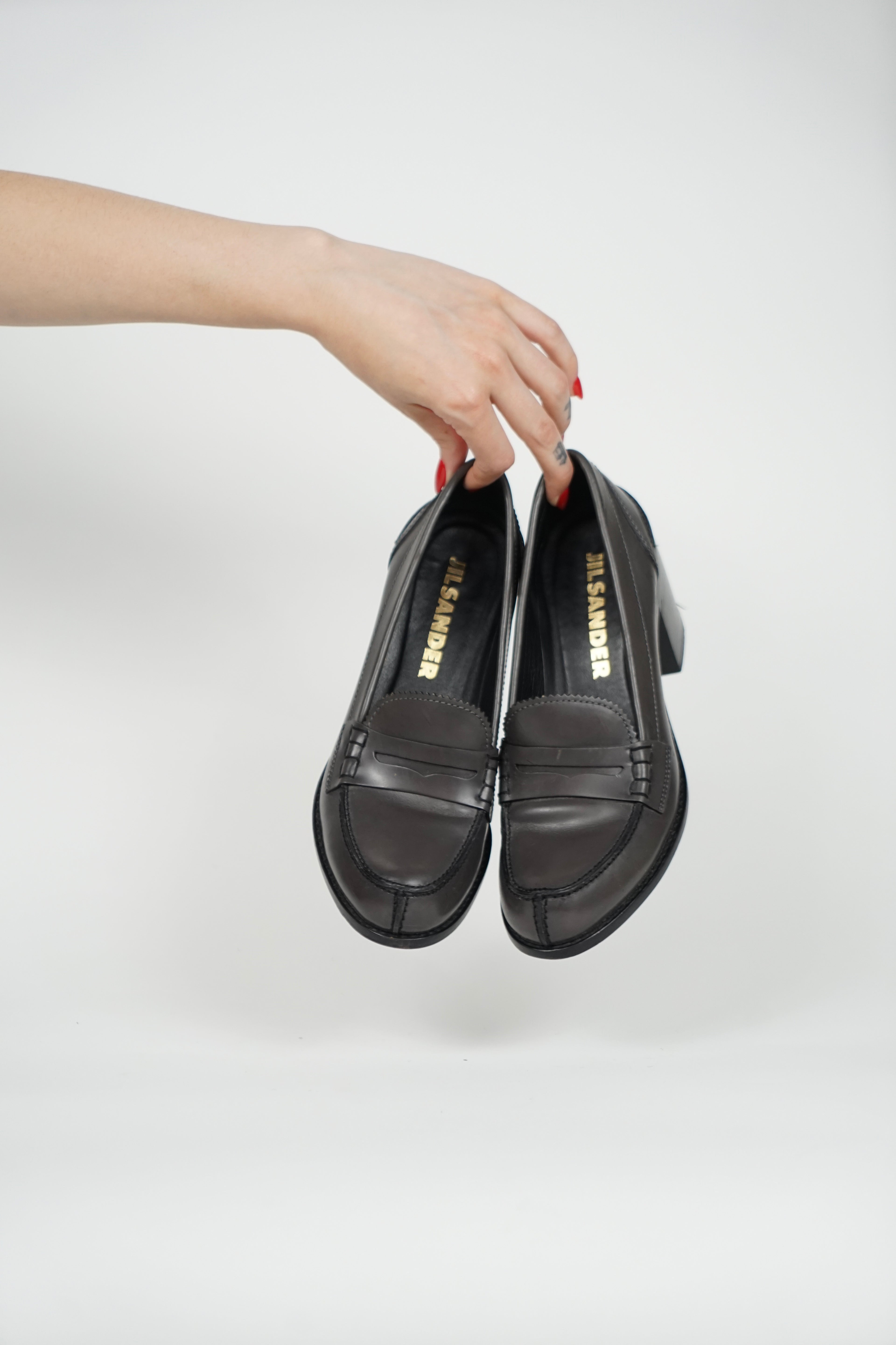 Jil Sander Grey Heeled Mary Janes, 38 IT