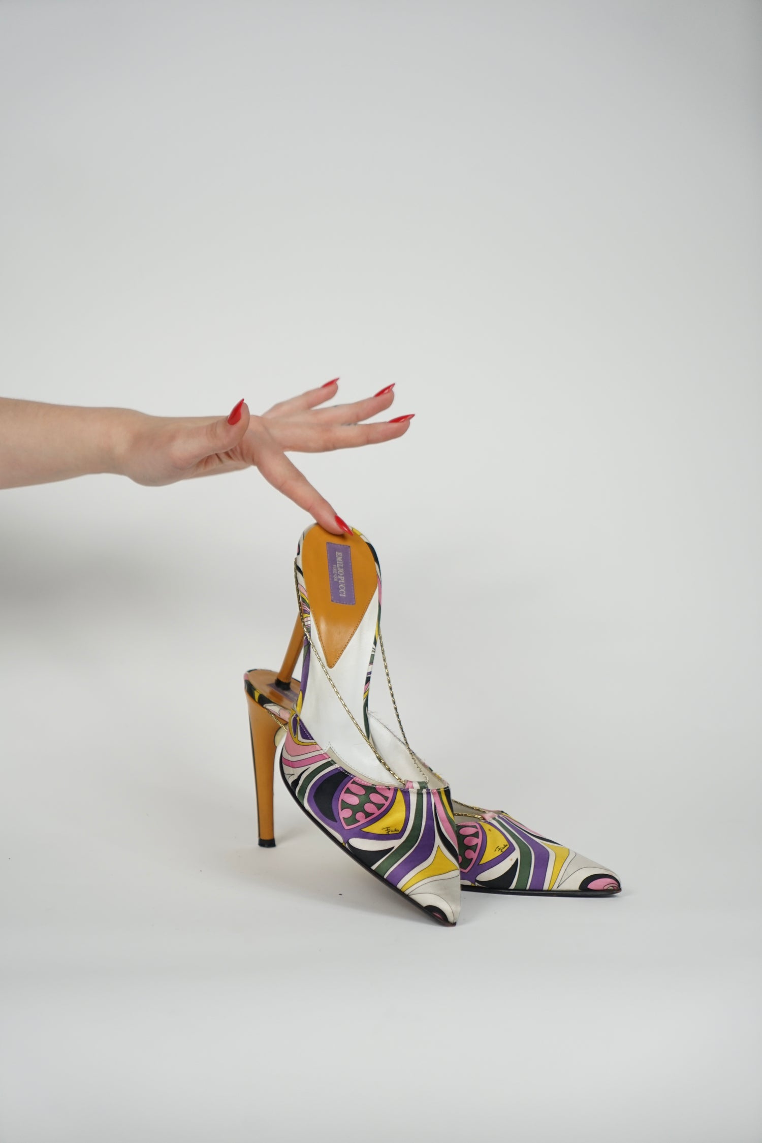 Emilio Pucci Multicolor Satin Mules with Chain Detail, 40 IT