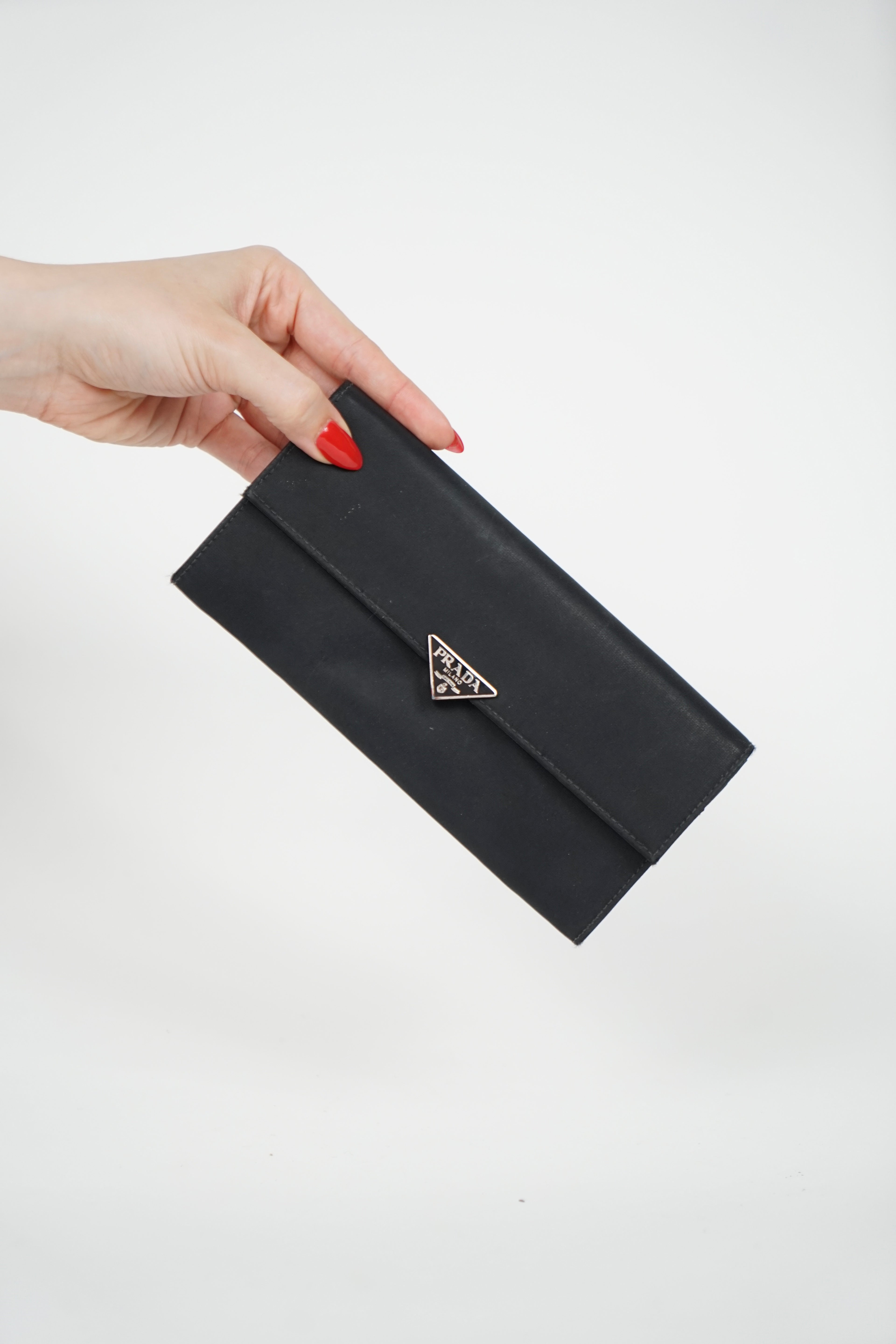 Prada Tessuto Nylon Continental Logo Triangle Wallet