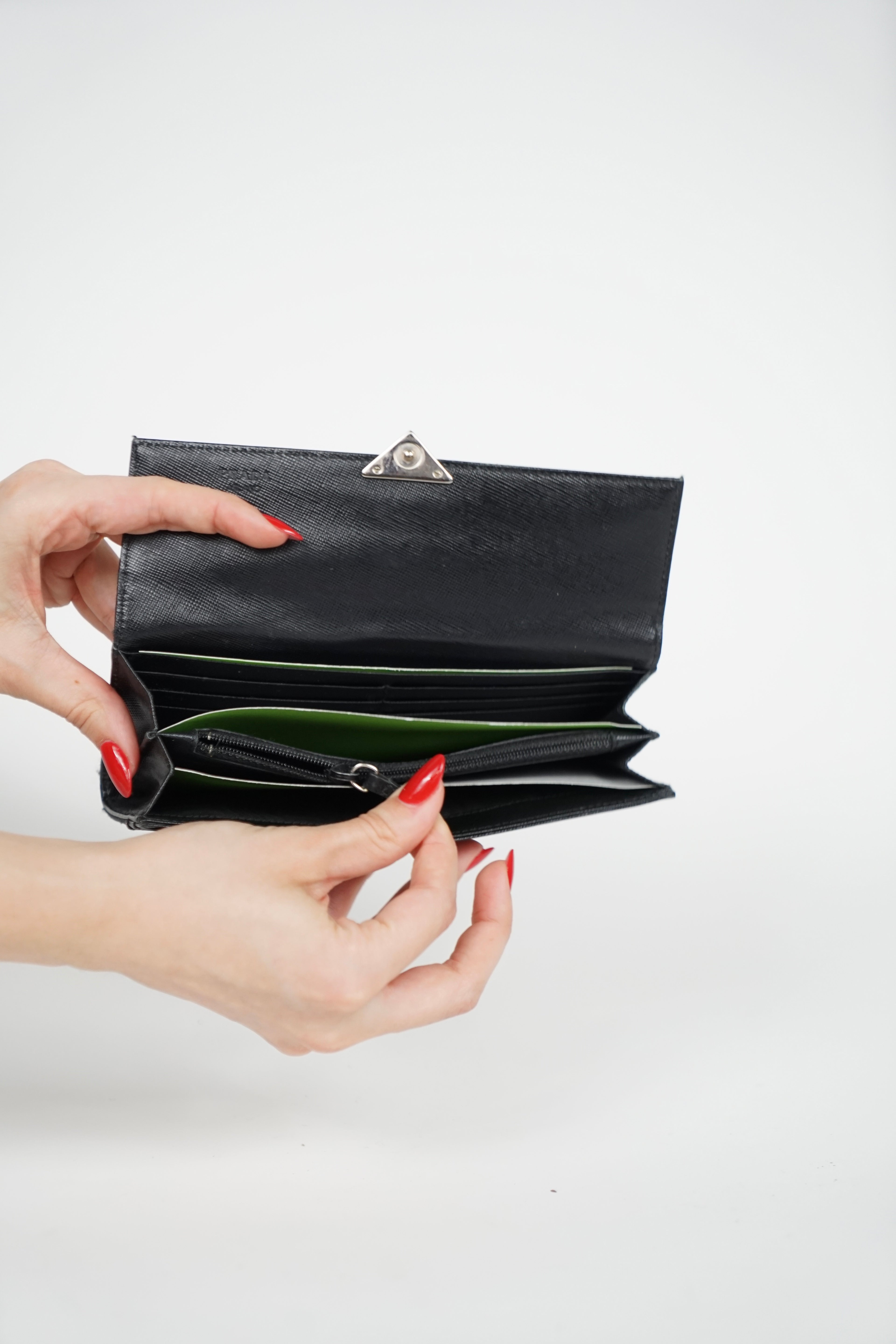 Prada Tessuto Nylon Continental Logo Triangle Wallet