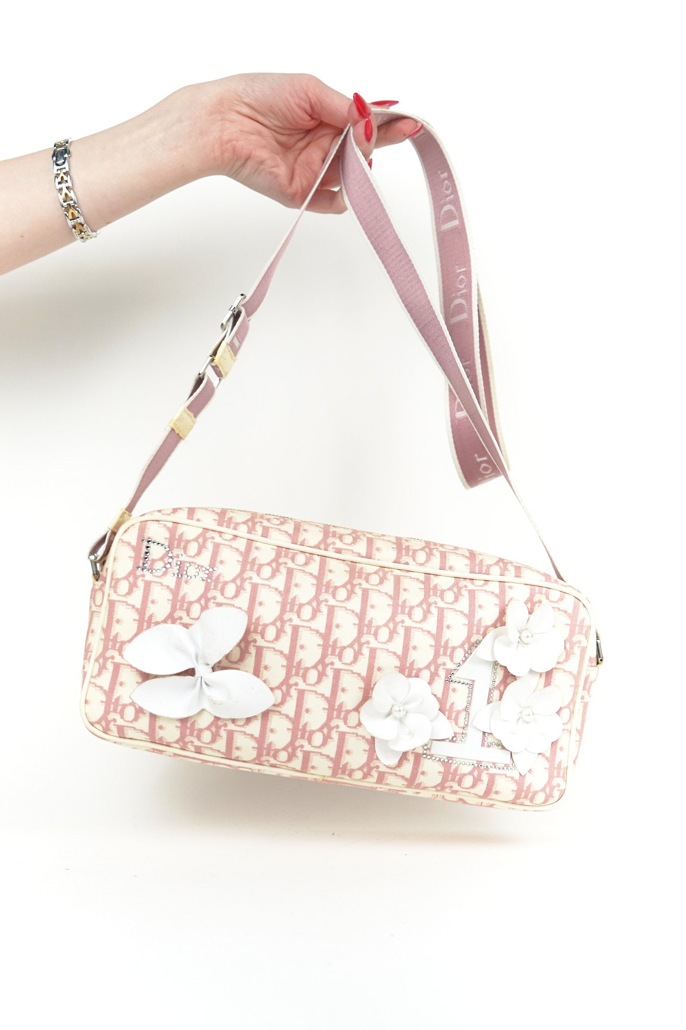 Dior Pink Rhinestone Flower Crossbody Bag