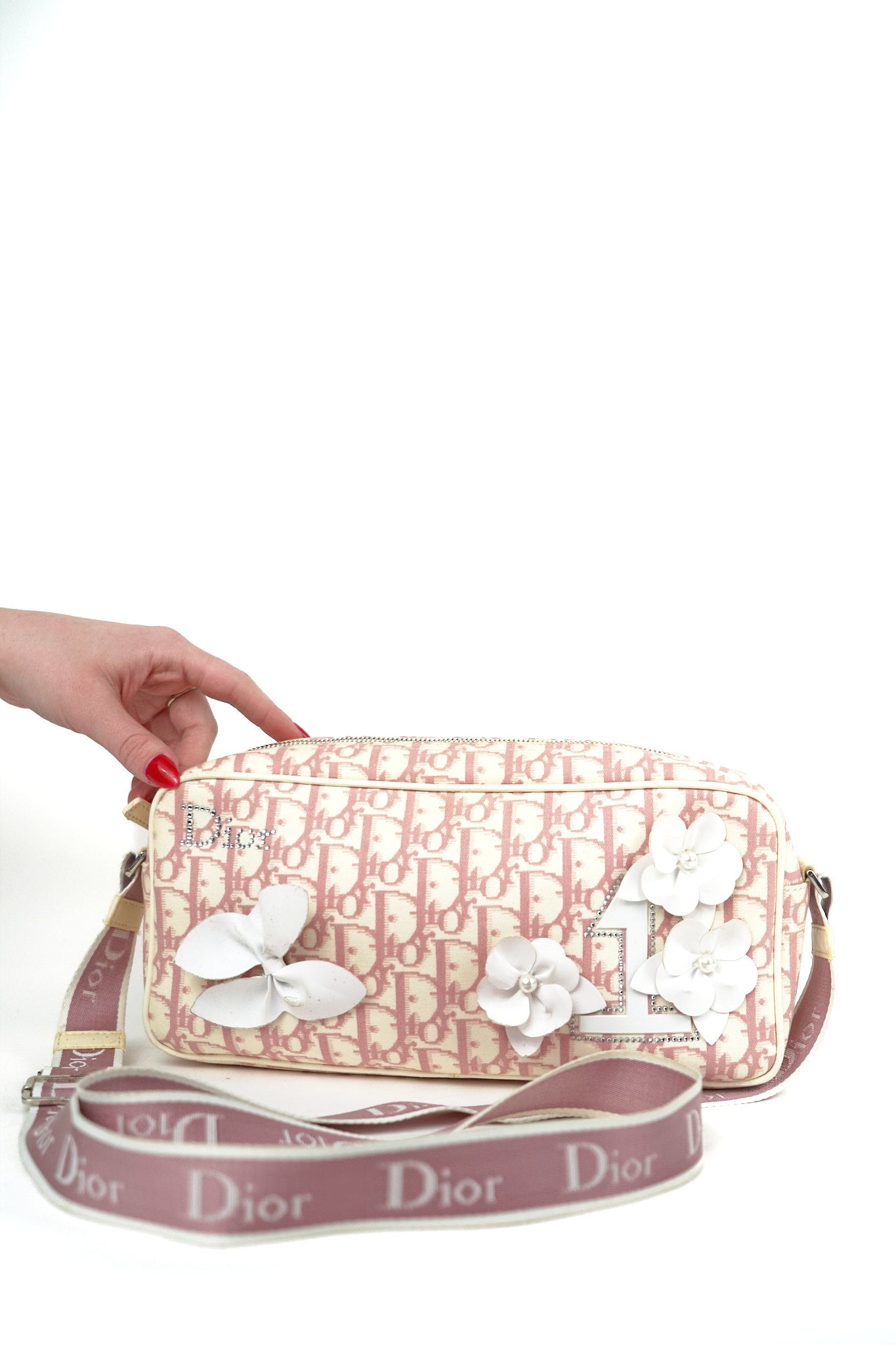 Dior Pink Rhinestone Flower Crossbody Bag