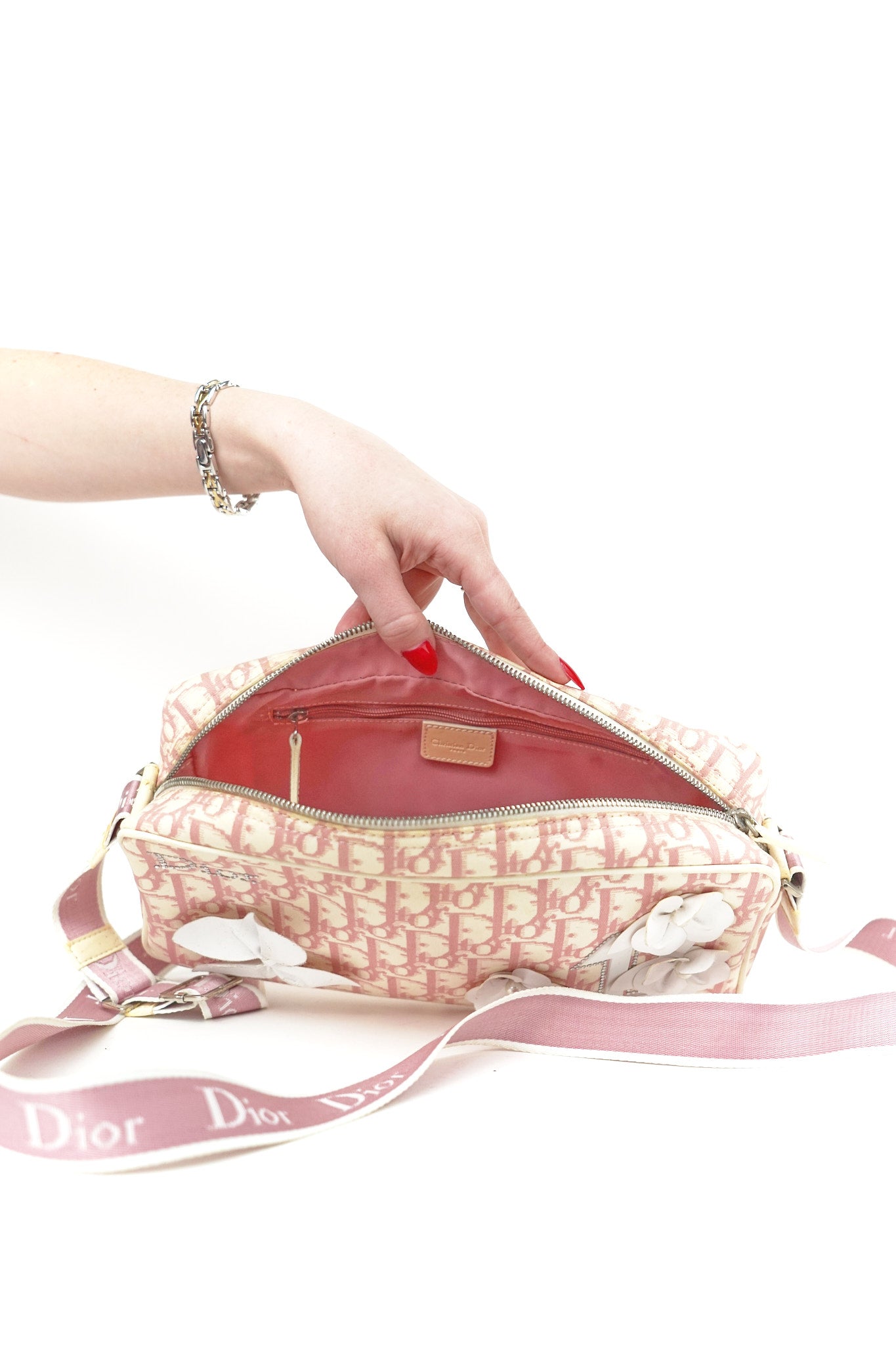 Dior Pink Rhinestone Flower Crossbody Bag