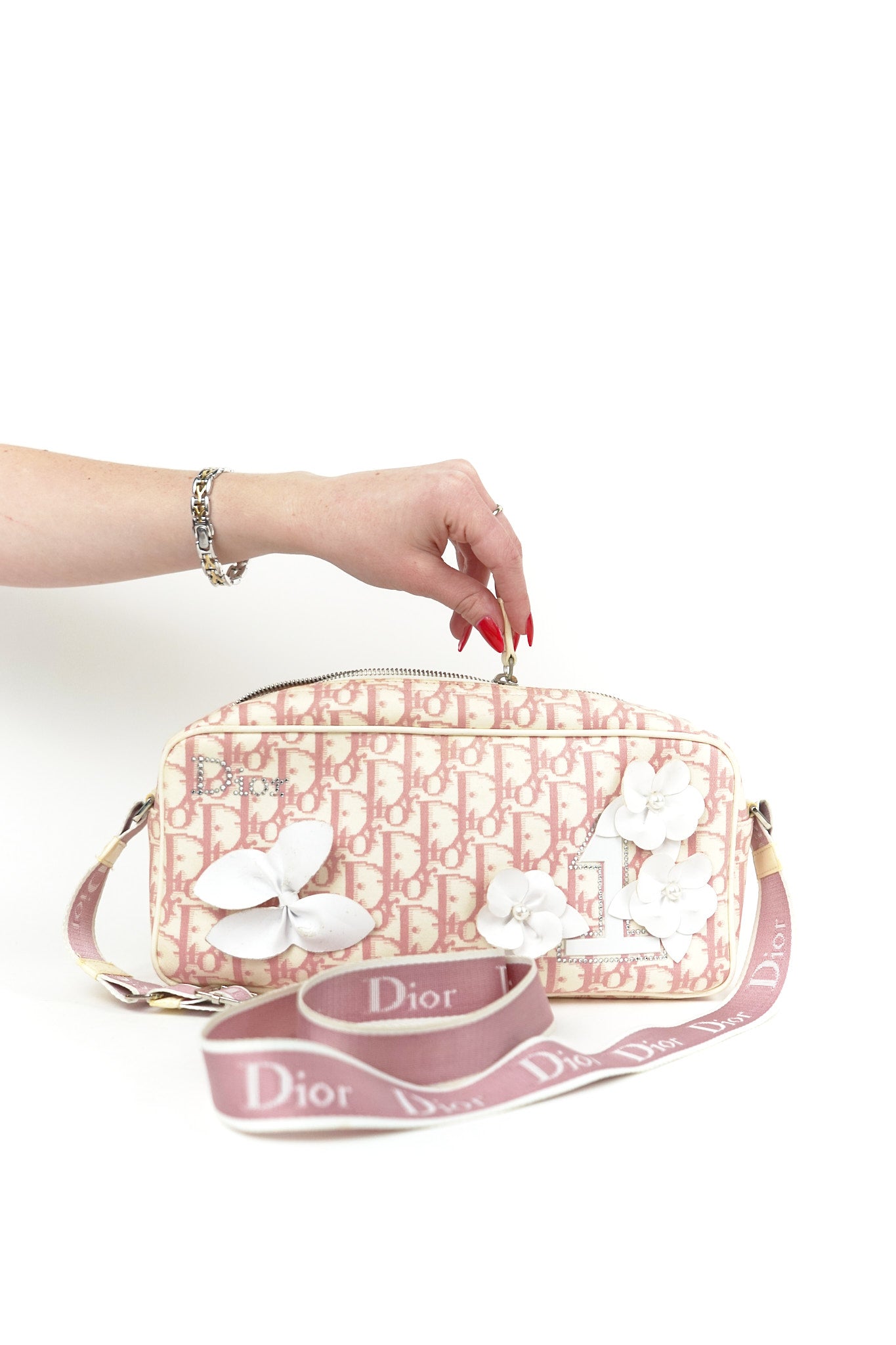 Dior Pink Rhinestone Flower Crossbody Bag