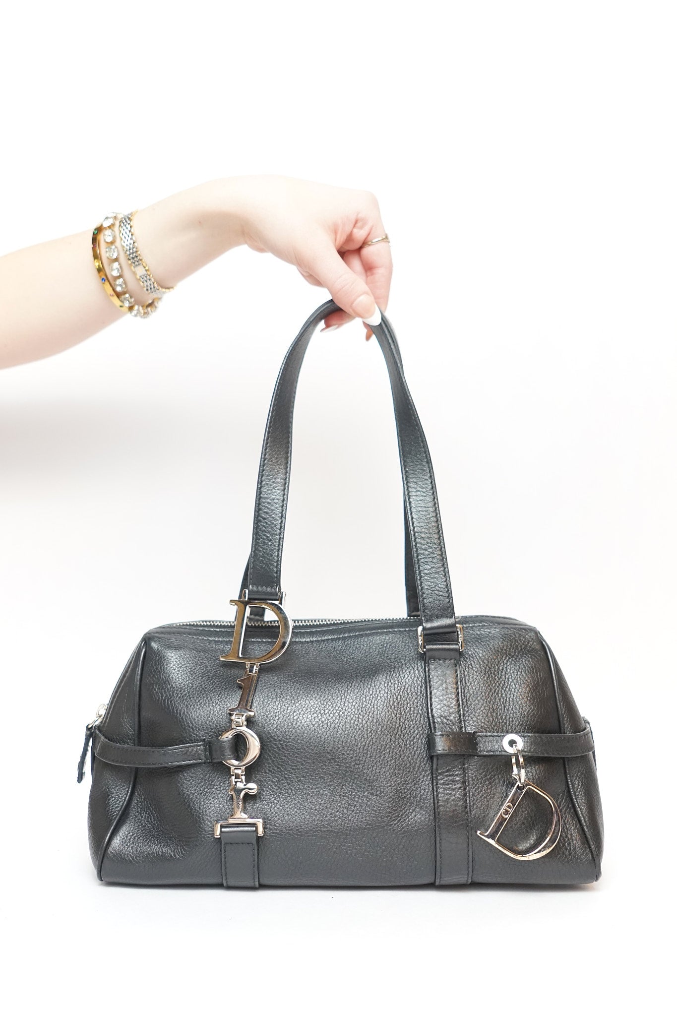 Dior Black Leather Charm Bowler Bag