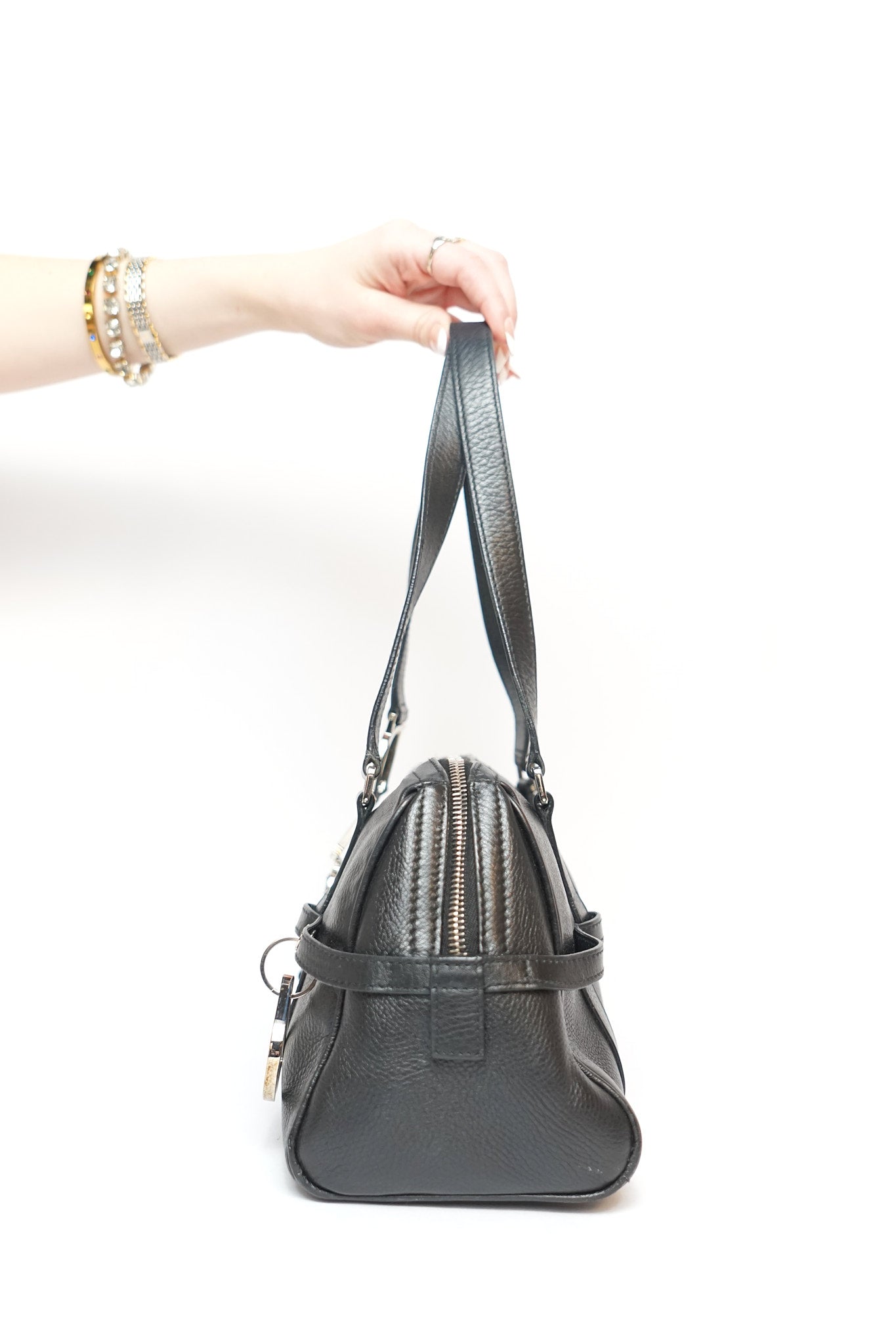 Dior Black Leather Charm Bowler Bag