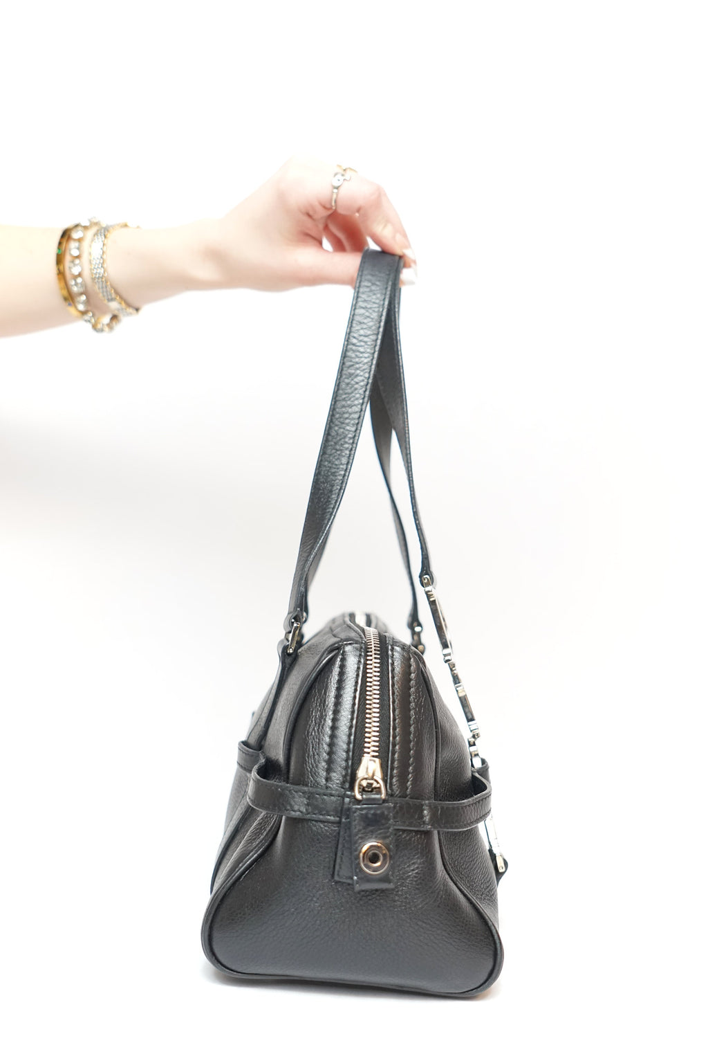 Dior Black Leather Charm Bowler Bag