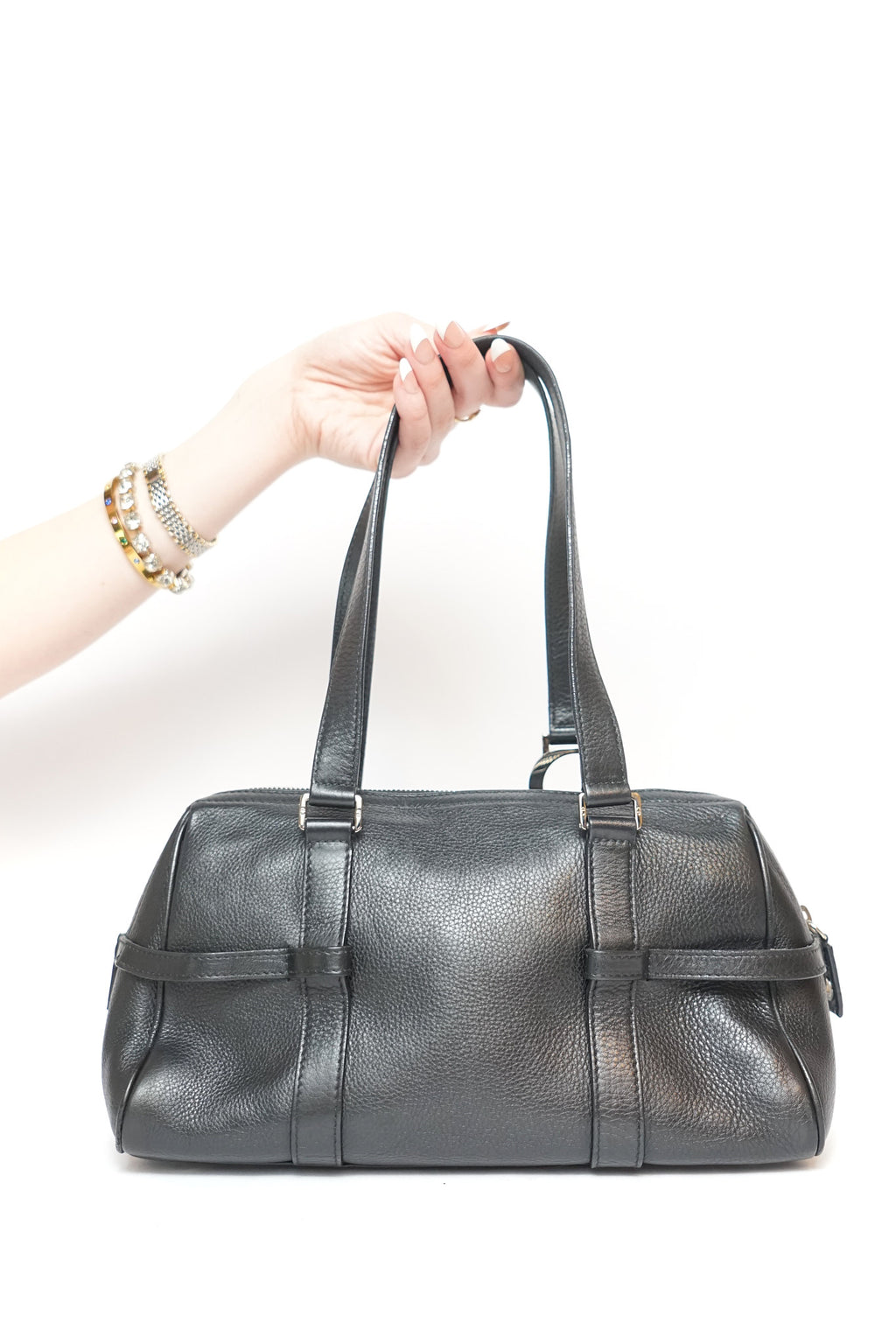 Dior Black Leather Charm Bowler Bag