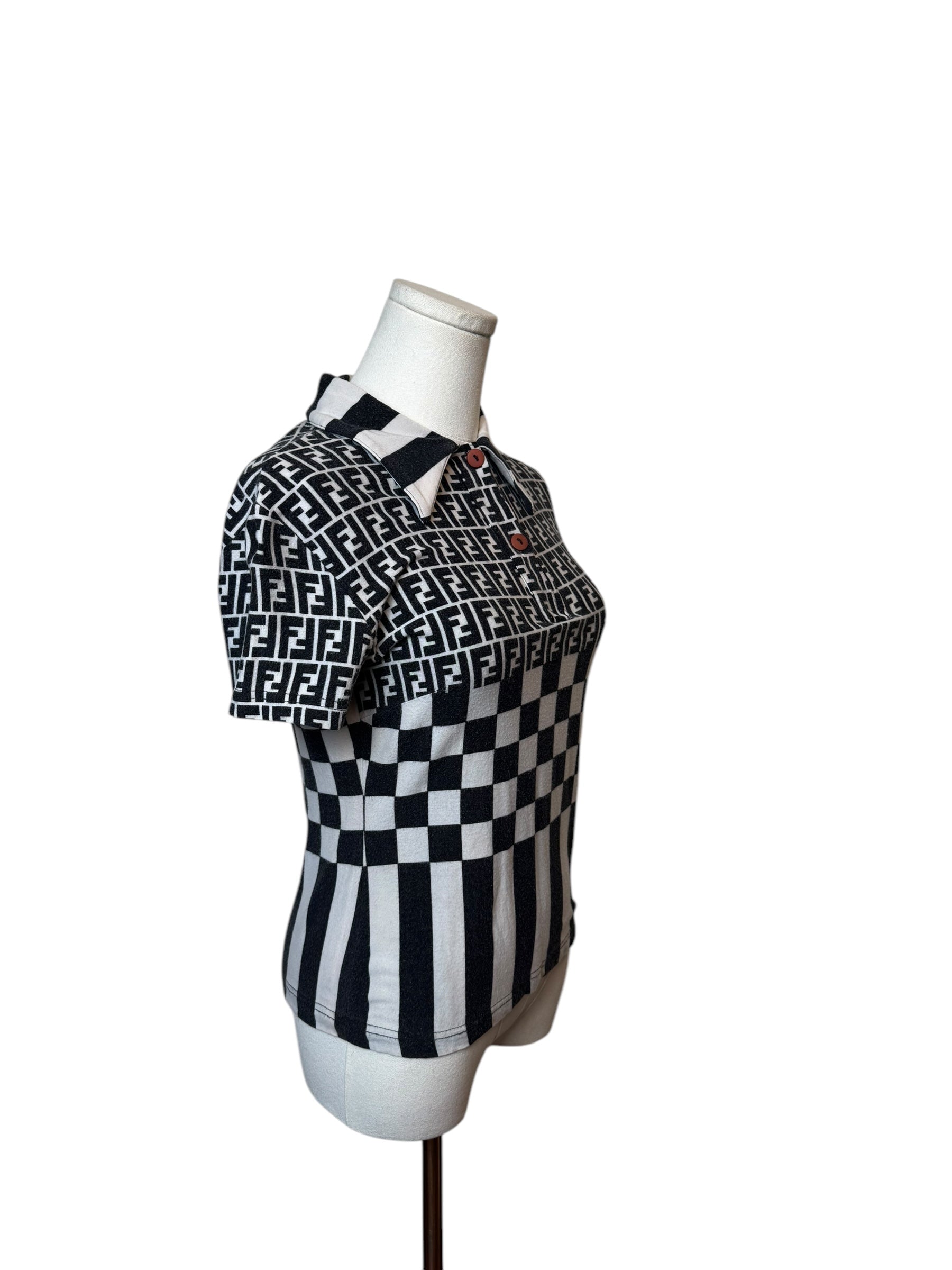 Fendi Black and White Polo Top