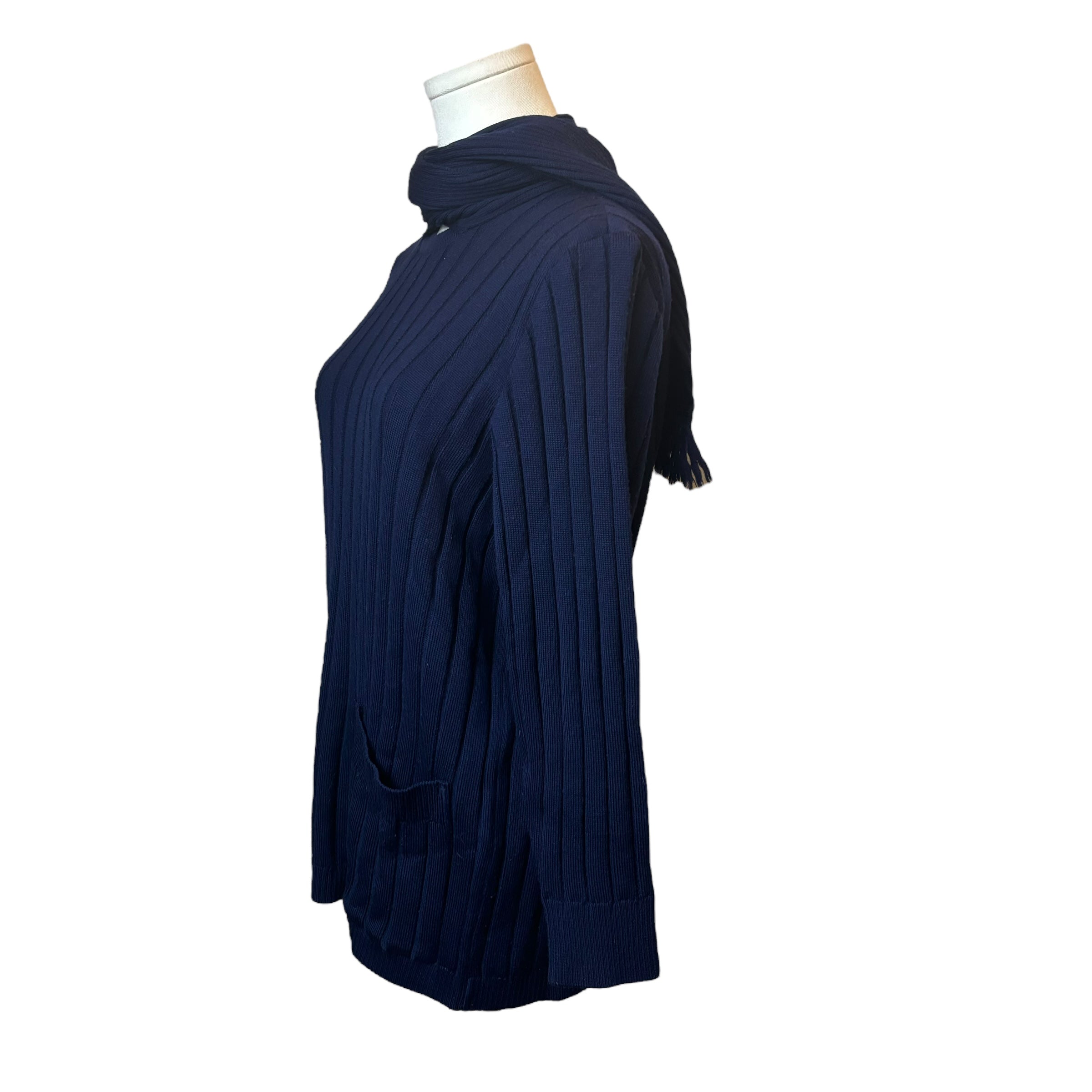 YSL Navy Knit Sweater w/ Attached Scarf