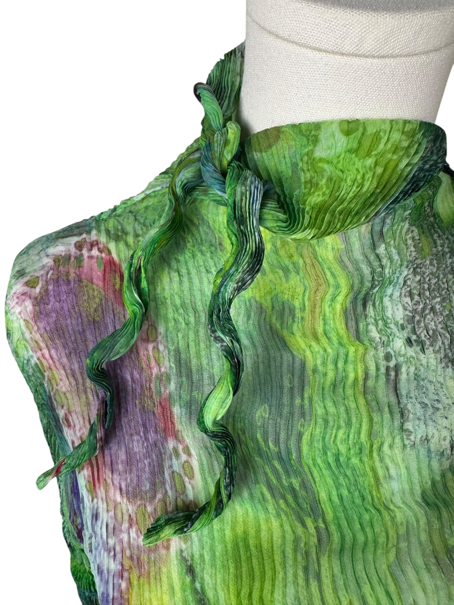 Issey Miyake Chiffon Green/Multicolor Top