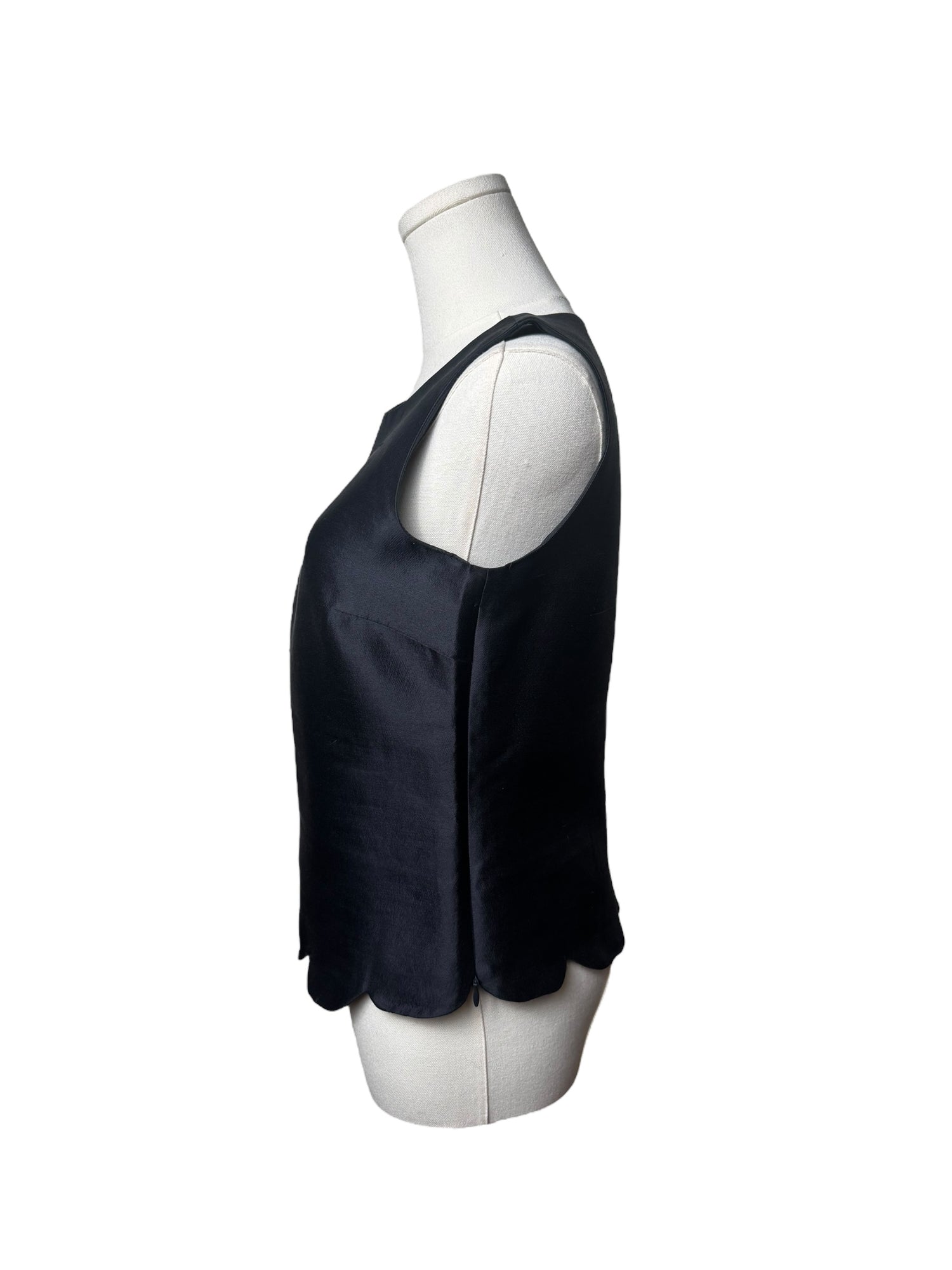 Miu Miu Black Silk Scalloped Taffeta Tank