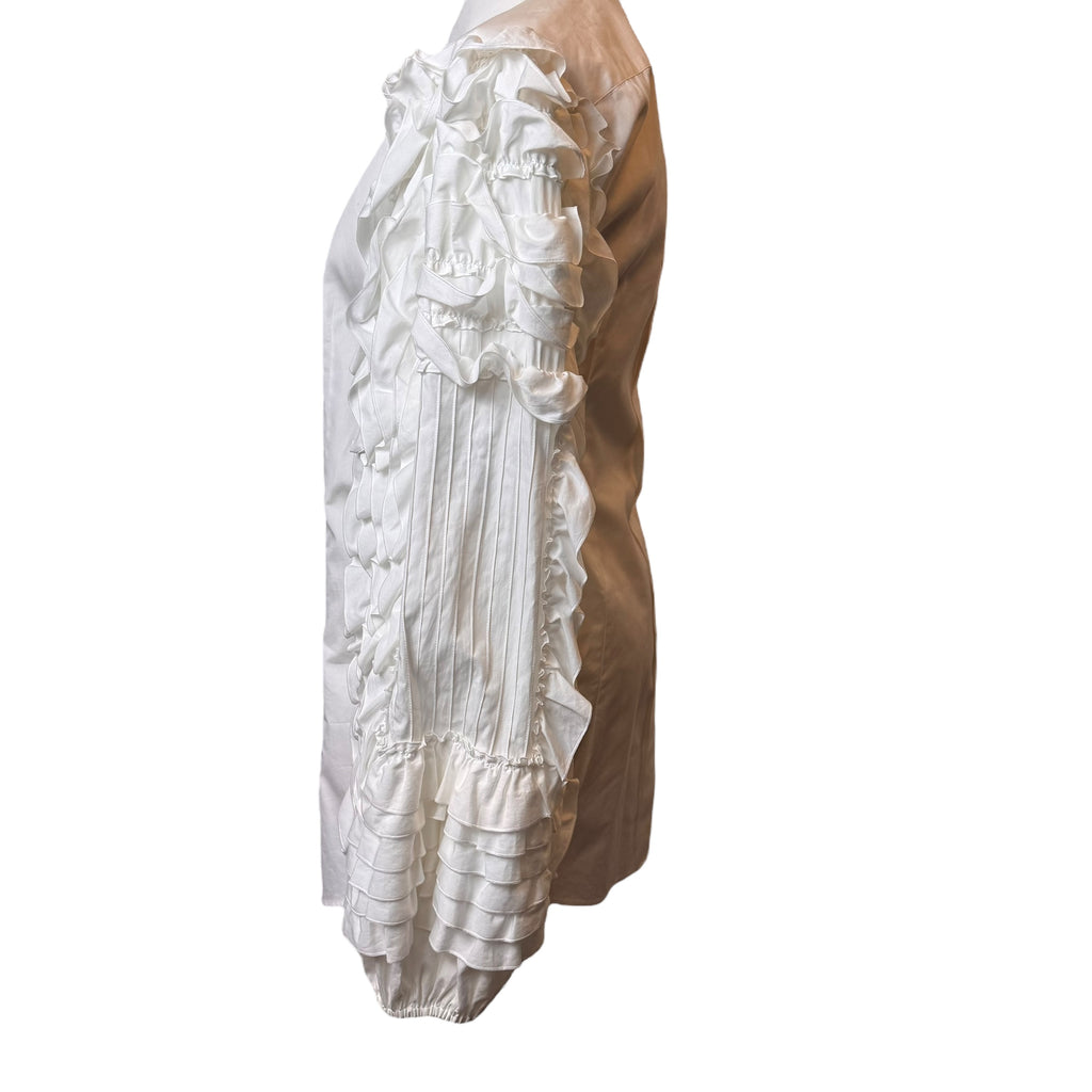 Dolce & Gabbana White Ruffle Long Sleeve Blouse