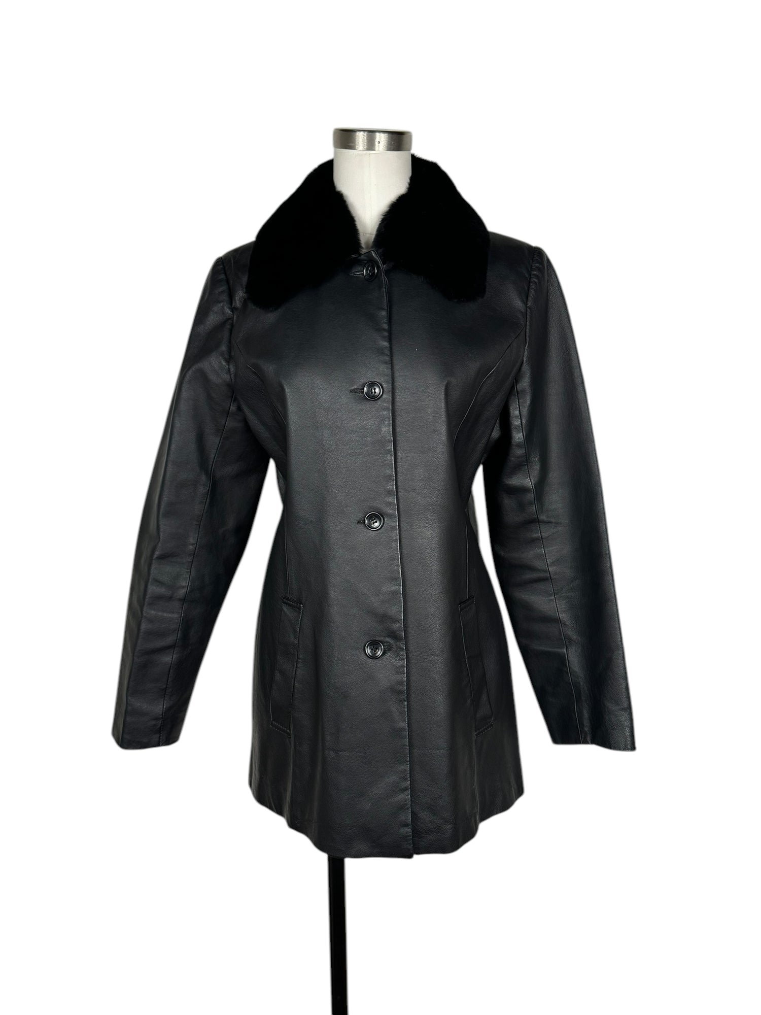 Black Leather Jacket with Fur Collar