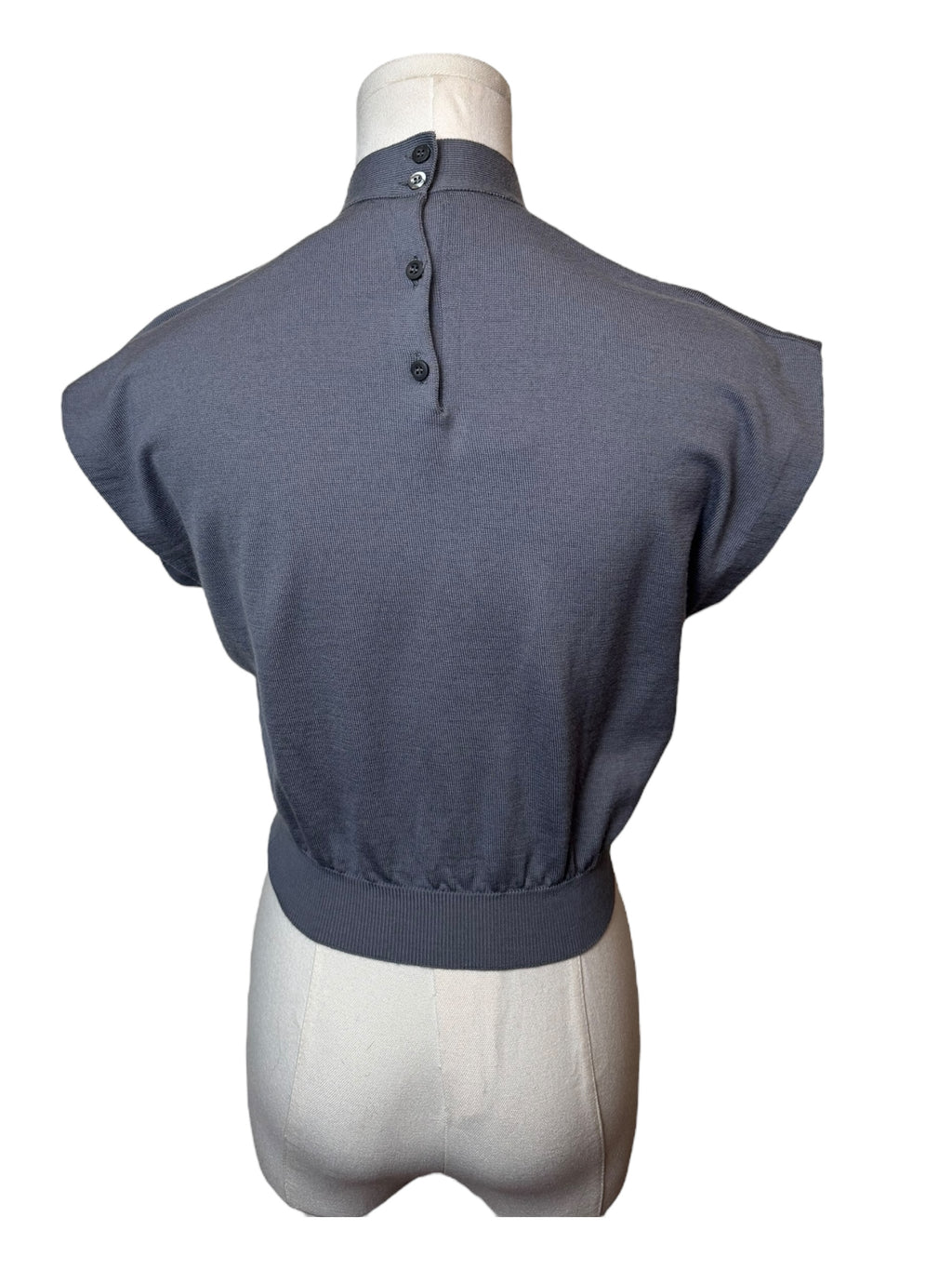Prada Grey Front Tie Short Sleeve Sweater