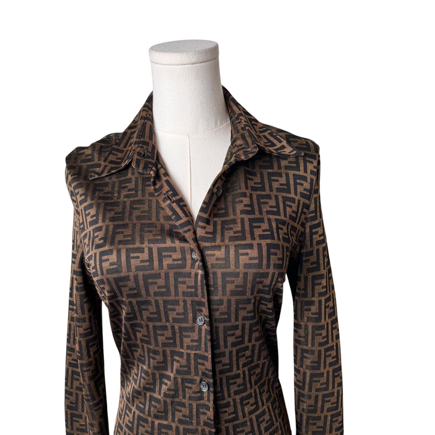 Fendi Long Sleeve Zucca Print Button Up